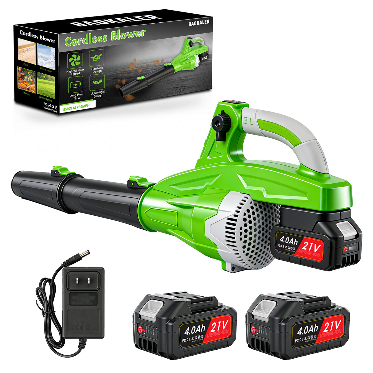 Cordless Leaf Blower, 200 MPH 850 CFM Electric Blower with 8 Speeds, 2¡Á4.0AH Batteries and Charger, Lightweight for Yard, Patio and Dust Cleaning