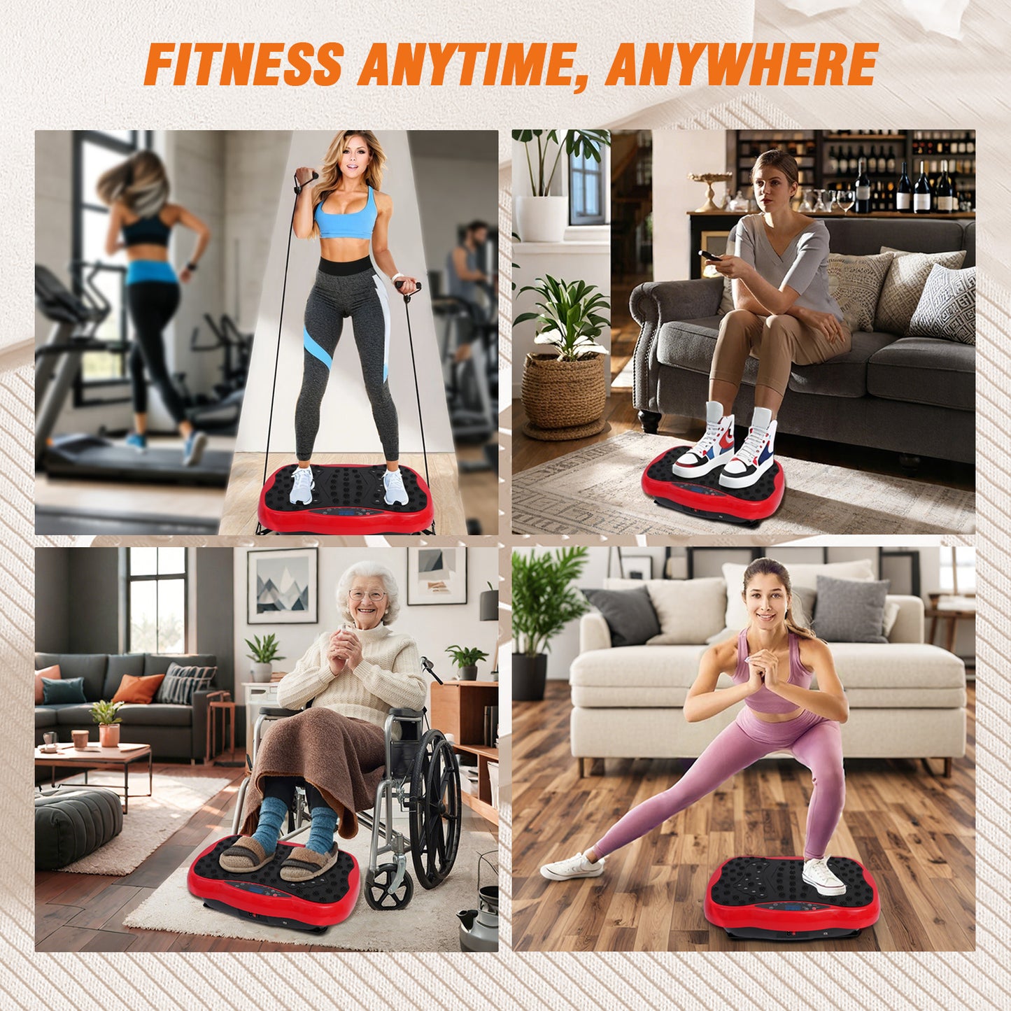 330lb Vibration Plate Exercise Machine, Vibration Board for Lymphatic Drainage, Whole Body Workout Vibrate Fitness Platform, Waver Vibration Stand for Weight Loss, Home Gym Equipment, Red