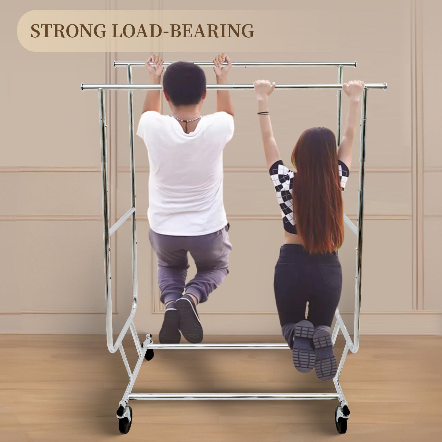 250lbs Commercial Grade Heavy Duty Garment Rack with Shelves Adjustable Clothing Racks on Wheels Rolling Clothes Rack for Hanging Clothes Portable Chrome Finish