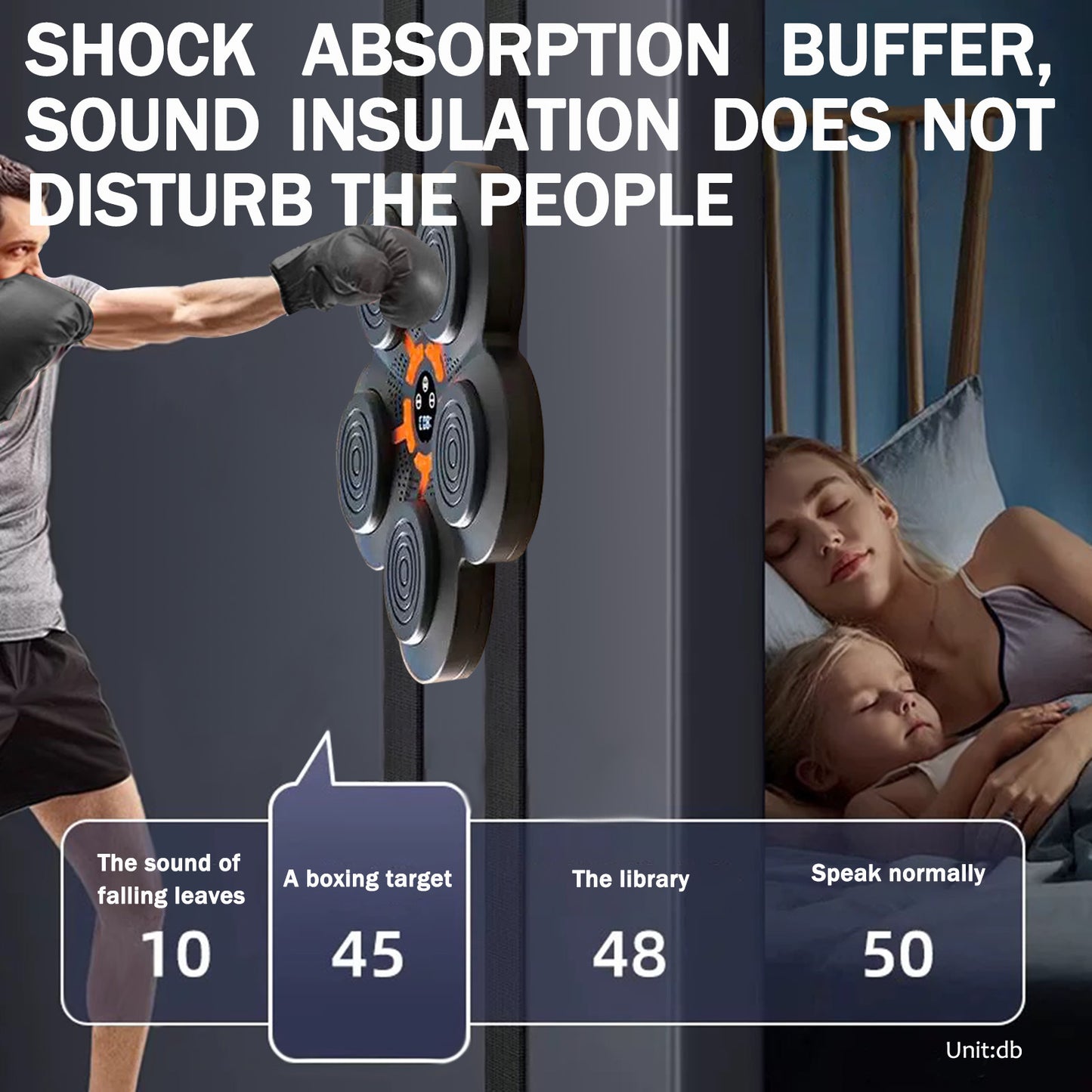 Music Boxing Machine, Wall-Mounted Music Boxing Trainer, Punching Exercise Equipment with 9-Speed Modes for Kids and Adults, Velcro Mount Type, Black