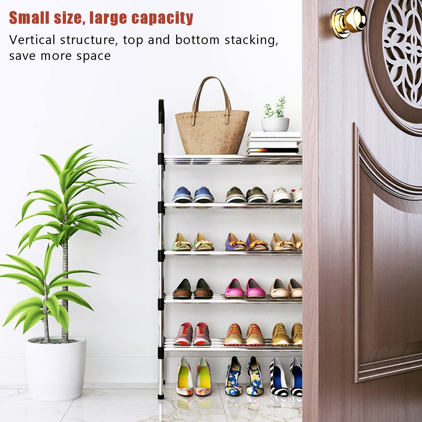 4-Tier Shoe Rack Organizer, Metal Shoe Storage Stand for Entryway, Hallways, Bedrooms, Bathrooms, Offices, and Living Rooms, Silver and Black