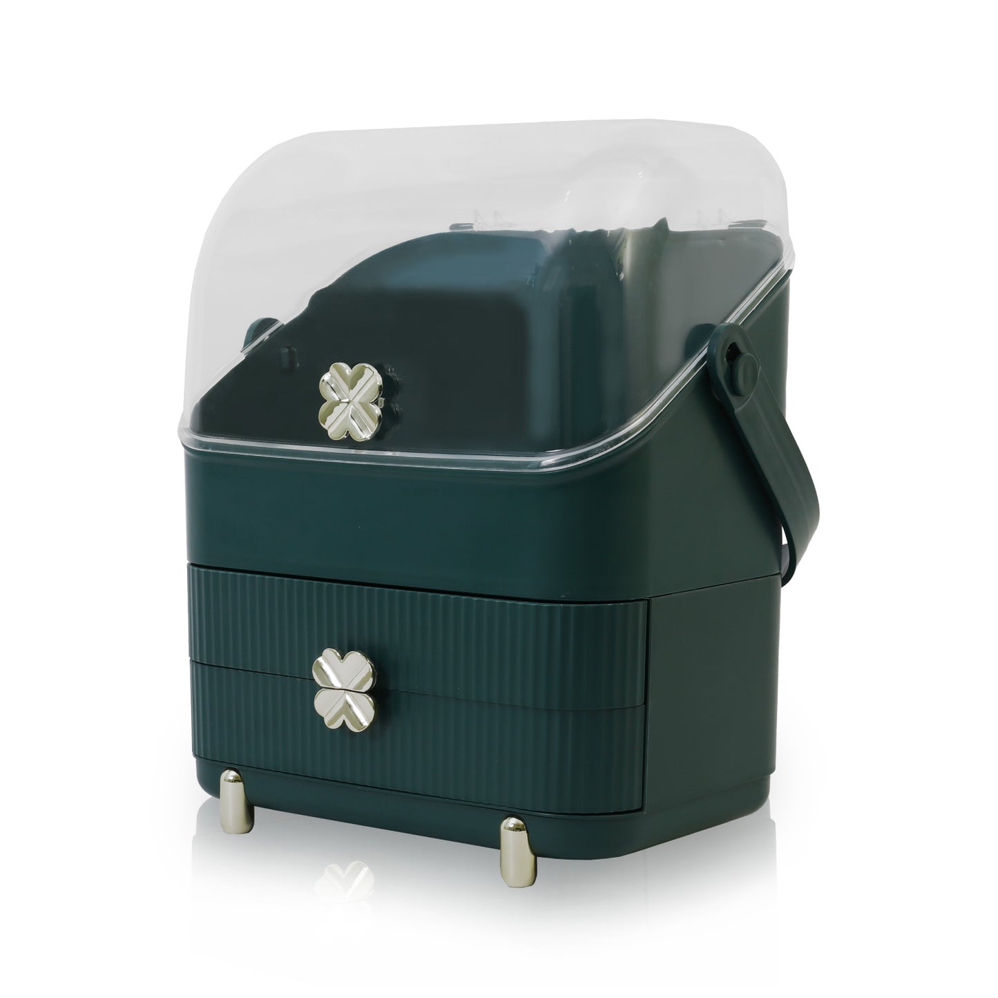 CATGOOD Makeup Organizer Cosmetics Storage with Fully Open Lid, Green, Countertop Cosmetics Display Case, Dresser, Ideal Gift for Women (Dark Green), 10.23*7.08*14.17in