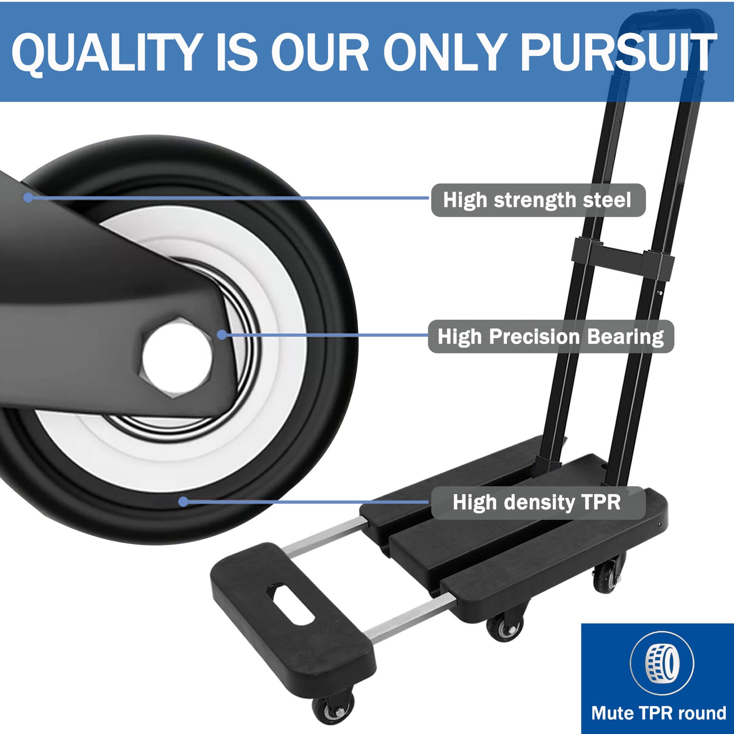 Folding Hand Truck, 500 lbs Capacity Heavy Duty Dolly Cart Foldable Platform, Black