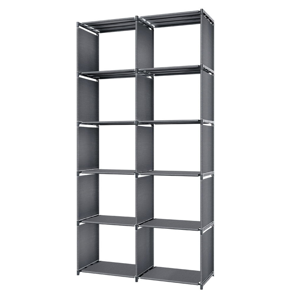6-Tiers Portable Bookshelf with Fabric Cloth at Back, 10 Cube Closet Storage Organizer Bookcase, Living Room,Study Room,Bedroom, Grey