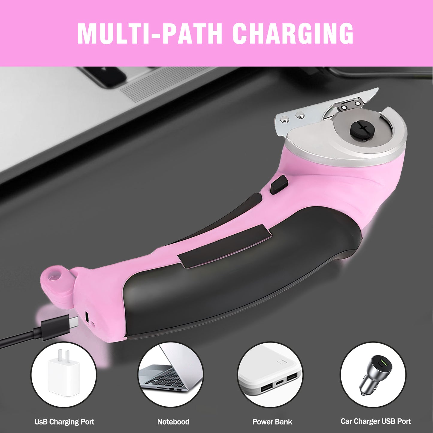 Cordless Electric Scissors, Cardboard Cutter, Rechargeable Powerful 4V Scissor Cutting Tool for Cardboard, Fabric, Leather, Pink