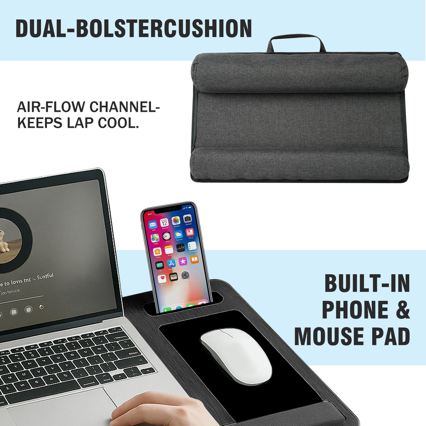 Portable Lap Desk for Laptop, Wood Lapdesk Bed Table with Handle, Black