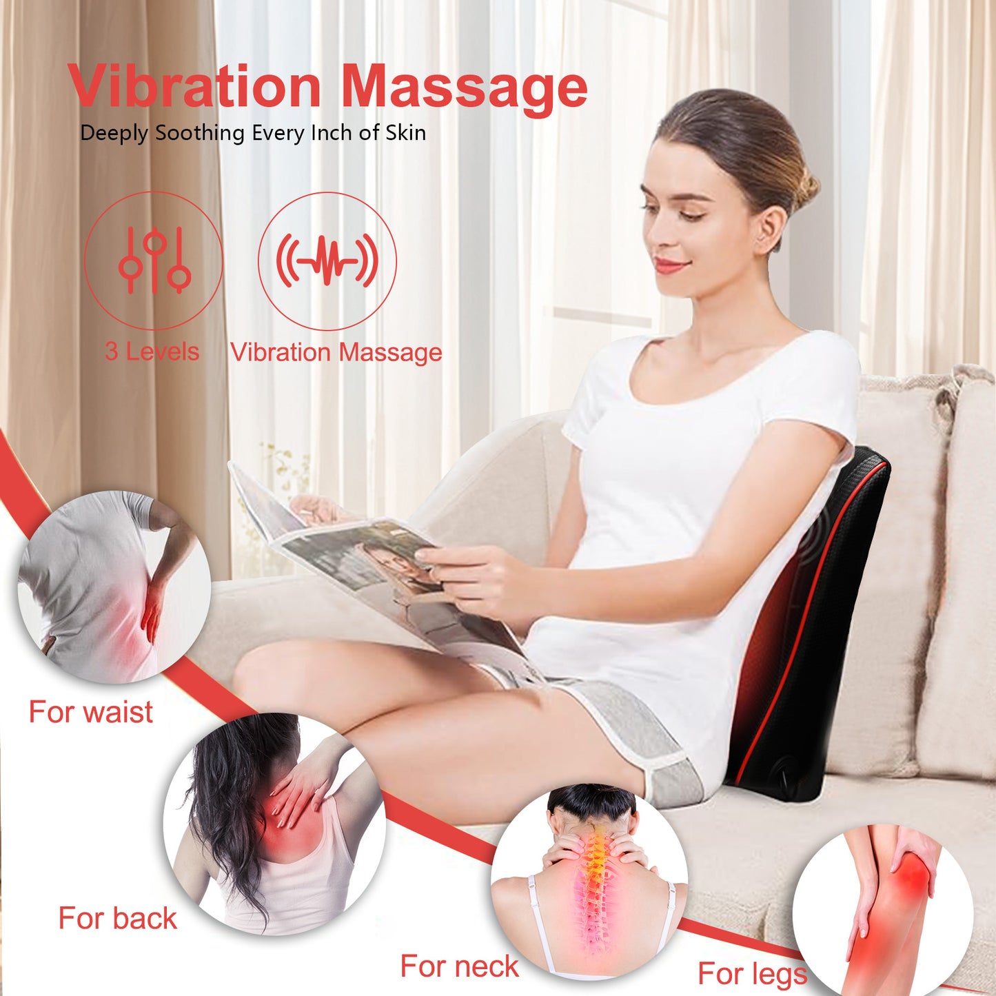 Back Massager with Heat, Shiatsu Back and Neck Massager with 3D, Deep Tissue Kneading for Pain Relief, Massage Pillow at Home or Office