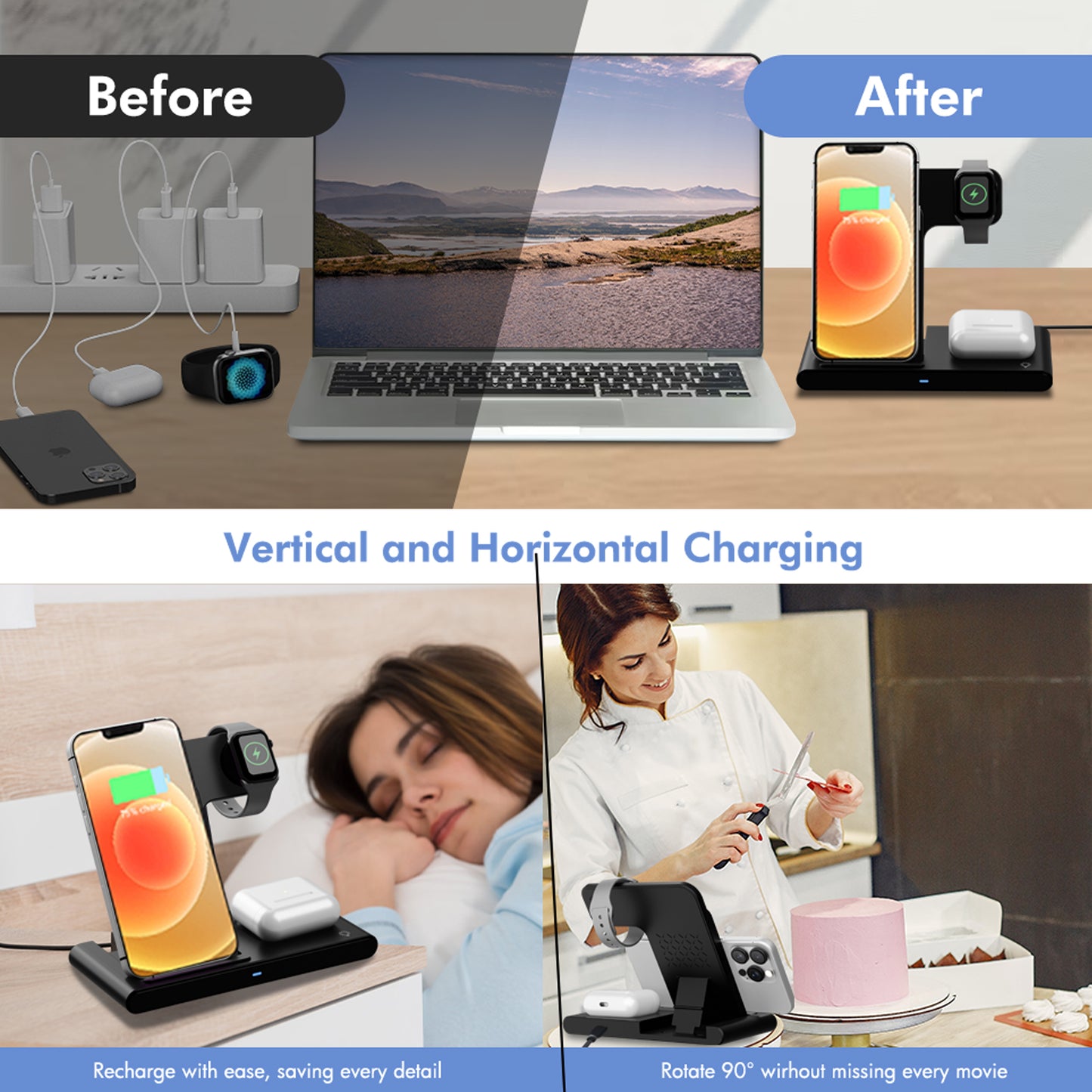 Wireless Charger, 3 in 1 Magnetic Charging Station 15W Fast Charging for iPhone 15 14 13 12 11 Pro Max, Compatible with iWatch 9-2, AirPods Pro, Portable, Foldable and Adjustable Angle,Clearance