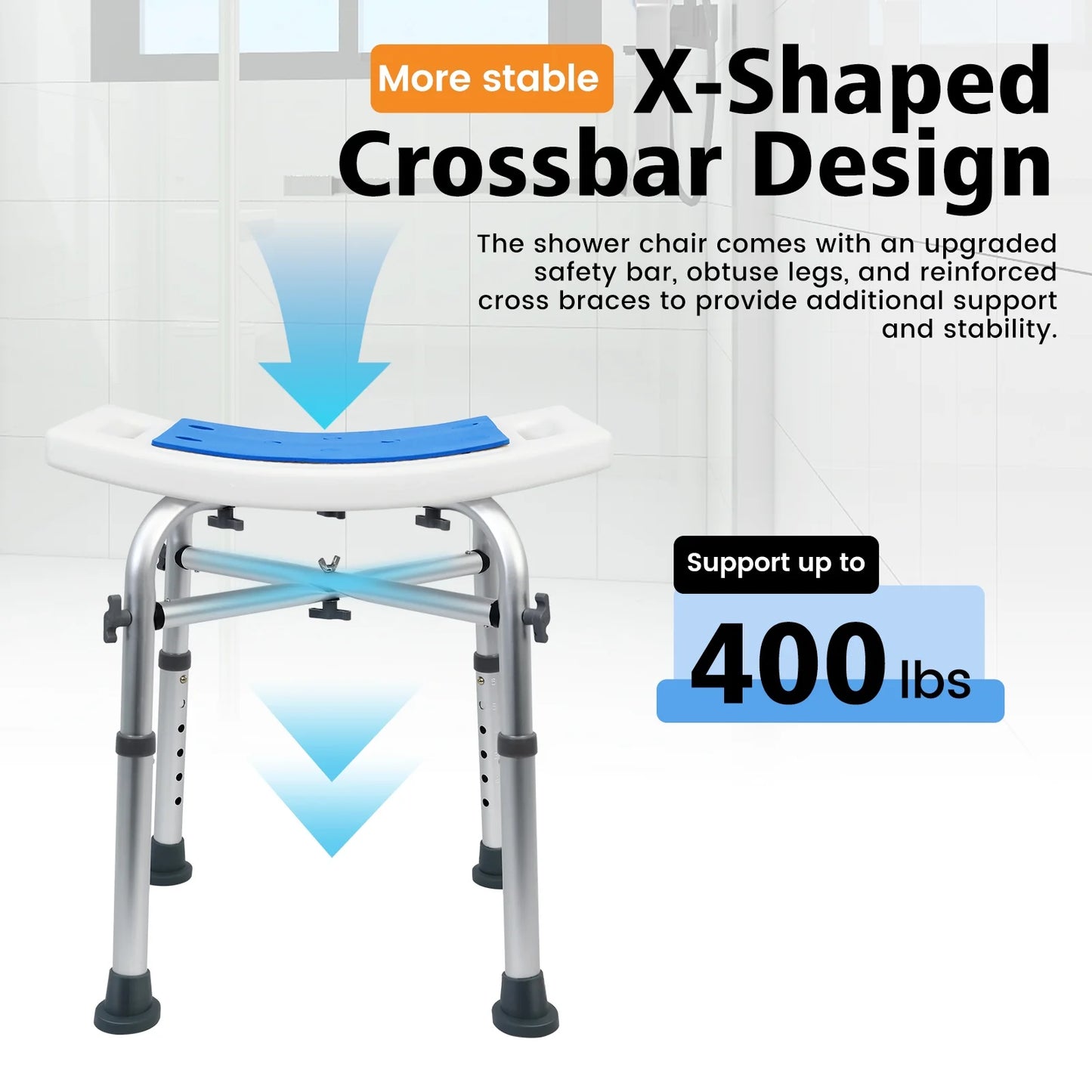 Shower Chair 500lbs Heavy Duty Stool Padded Bath Seat Tool Free Assembly Height Adjustable Anti Slip Bench Bathtub Seat Elderly Senior Handicap Disab
