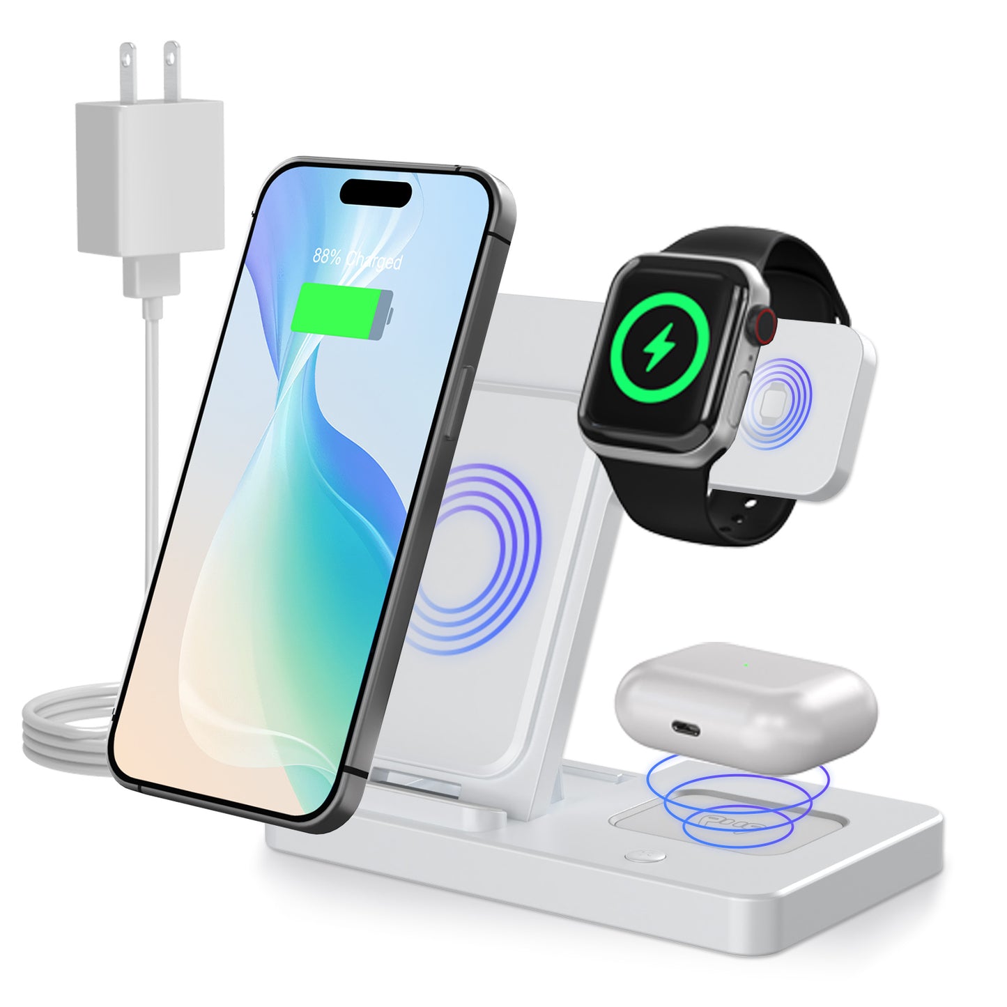 Wireless Charger, Magnetic Fast Charging Stand Compatible with iPhone 16 15 14 13 12 11 Pro Max Plus XS XR X 8, For Apple Watch 9 8 7 6 5 4 3 2 SE, For AirPods 3 2 Pro, 3 in 1 Charging Station