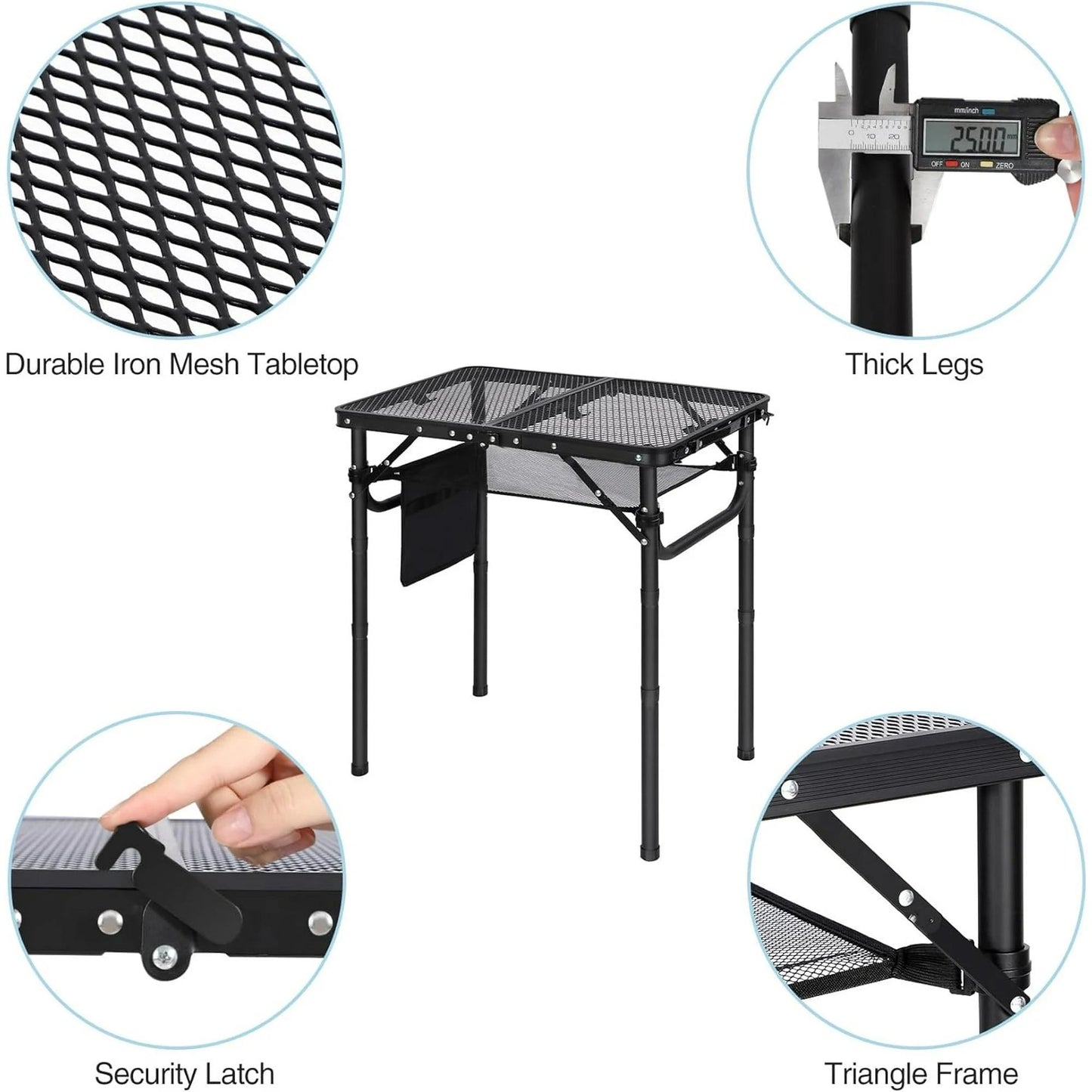 Folding Grill Table Aluminum Portable Grill Stand Table for Outdoor Camping Picnic BBQ Lightweight Adjustable Height Black