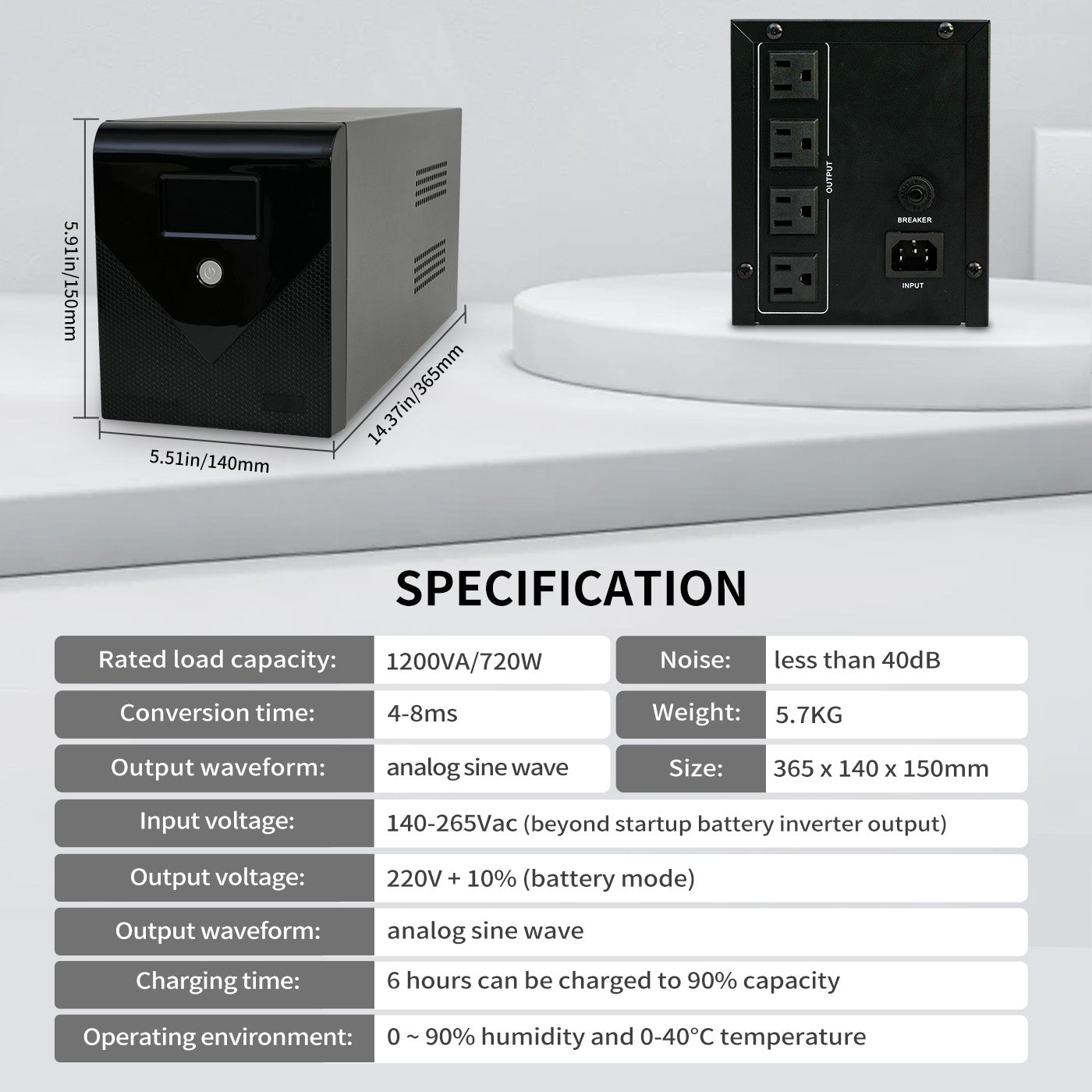 Backup UPS Power Supply 1200VA 720W Battery Backup Power with 4 Outlets and LCD Display, Suitable for Home and Office