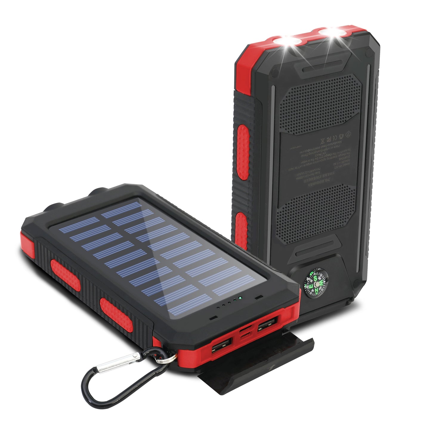 CATGOOD Solar Charger for Cell Phone 20000mAh, Portable Solar Power Bank with Dual 5V USB Ports, 2 Led Light Flashlight, Compass (Red)