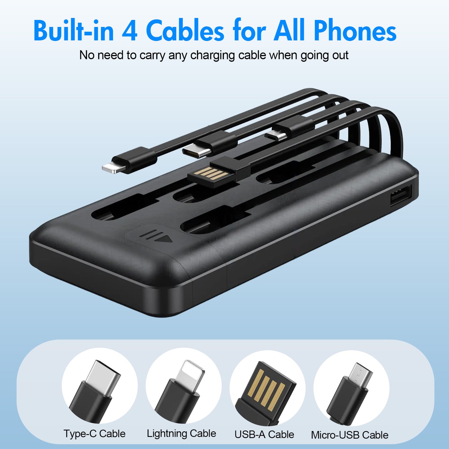 BAOKALER 20000mAh Power Bank Portable Fast Charger with 4 Cables, Compatible with iPhone & Samsung, High-Speed Charging Battery Pack, USB-C Cables, Black