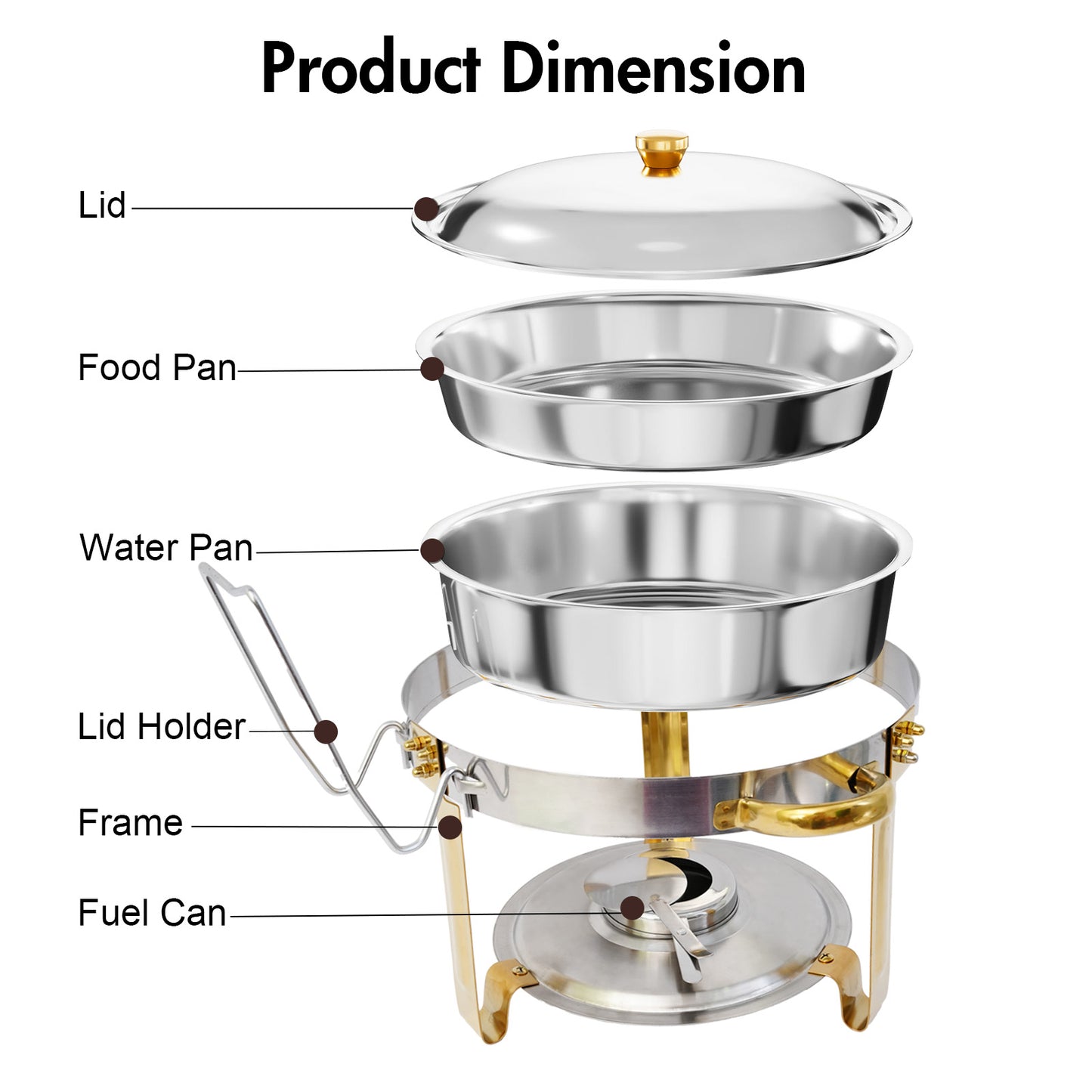 CATGOOD Chafing Dish Buffet Set 4 Pack 5QT Round Half-Gold Plated Stainless Steel Chafing Dish with Stainless Steel Lid, Buffet Warmer Set, for Home Gatherings, Christmas Parties, Catering Events