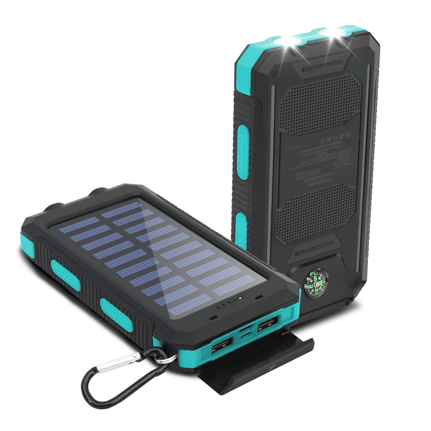 CATGOOD Solar Charger for Cell Phone 20000mAh, Portable Solar Power Bank with Dual 5V USB Ports, 2 Led Light Flashlight, Compass (Blue)