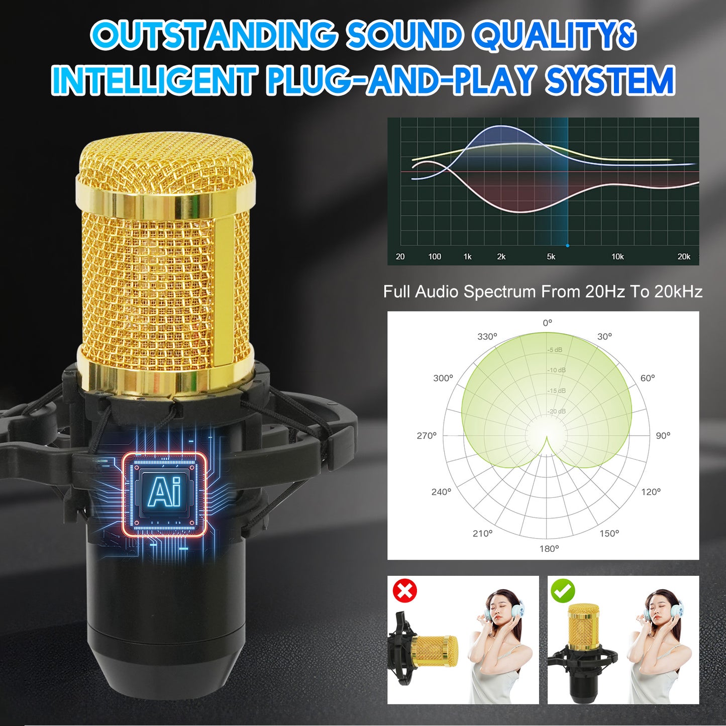 Podcast Equipment Bundle, 2 Audio Interface with BM800 Microphone, Perfect for Live Streaming, Singing