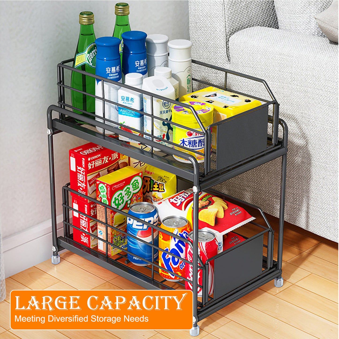 Also Go 2-Tier Under Sink Organizer with Sliding Drawer, Black