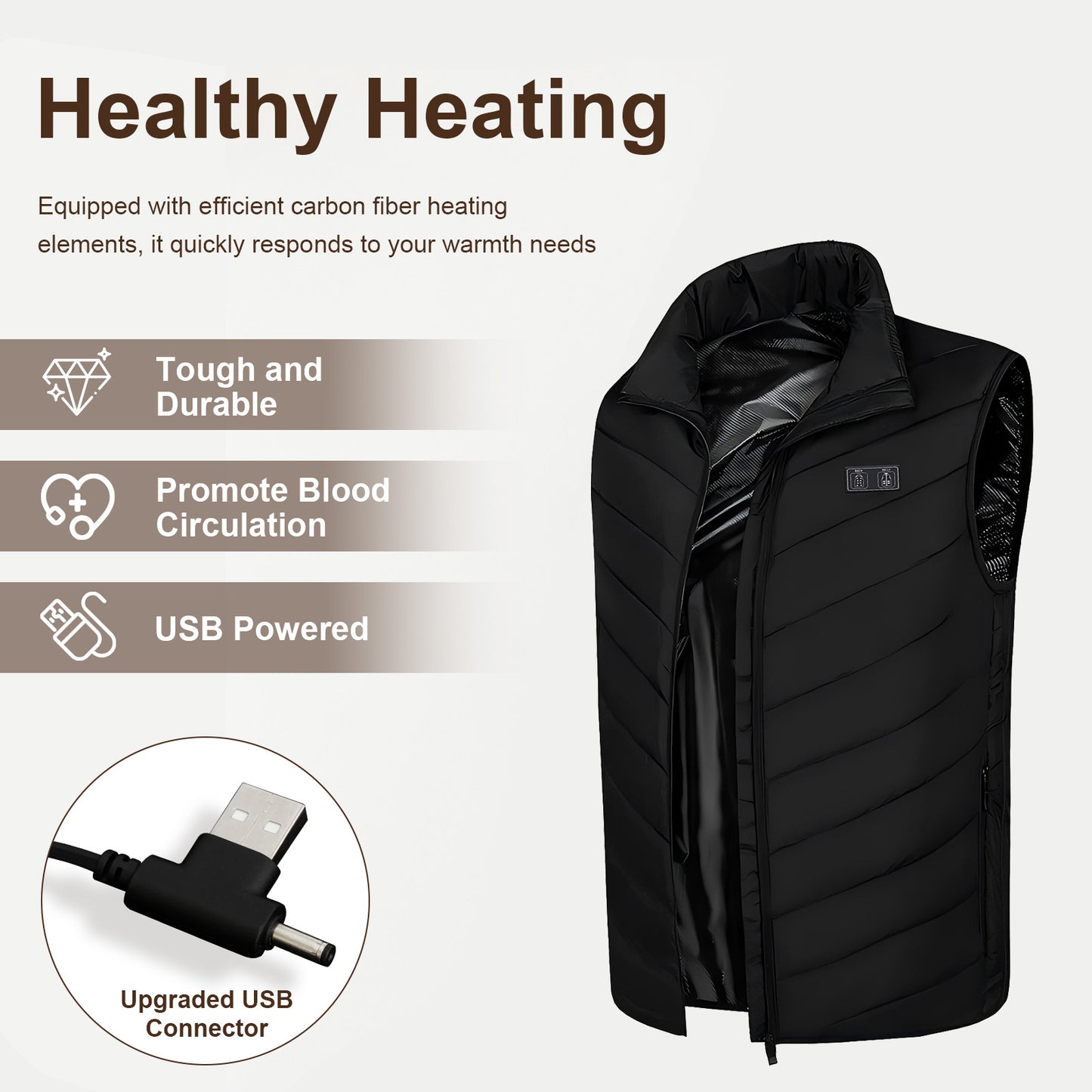 CATGOOD Heated Vest, USB Heating Outwear Vest for Men Women USB Electric 8 Heating Zones Heated Jacket Vest for Winter Warm, L
