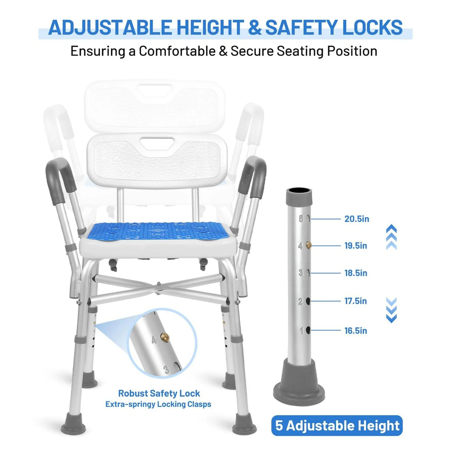 Baokaler Shower Chair 600lbs with Padded Arms and Back, Height Adjustable Shower Stool for Bathtub