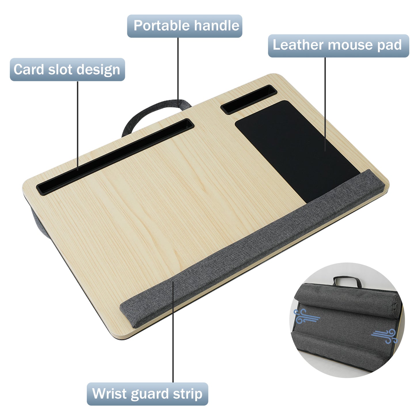 Lap Desk Laptop Bed Table, Home Office Portable Computer Lapdesk with Soft Pillow Cushion