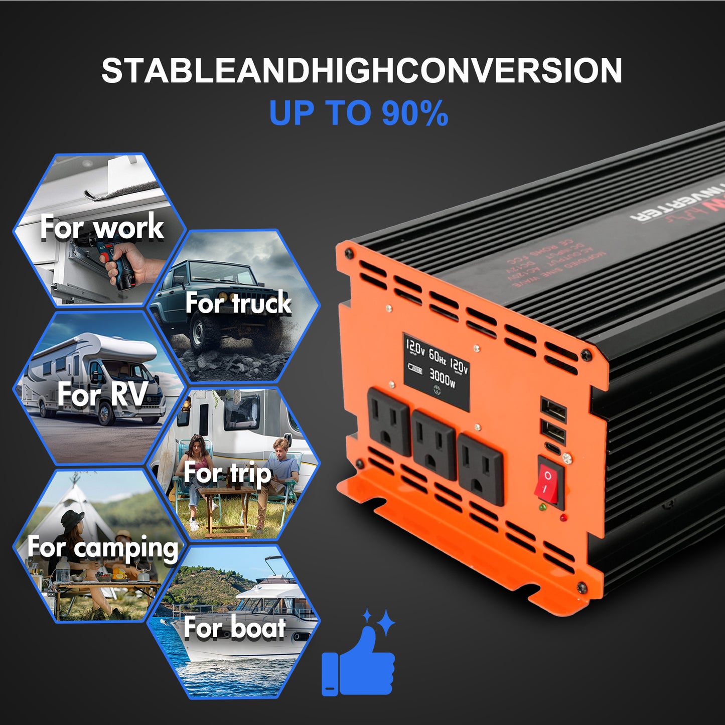 3000 Watt Power Inverter 12V DC to 110V/120V AC Converter Car Inverter with LCD Display