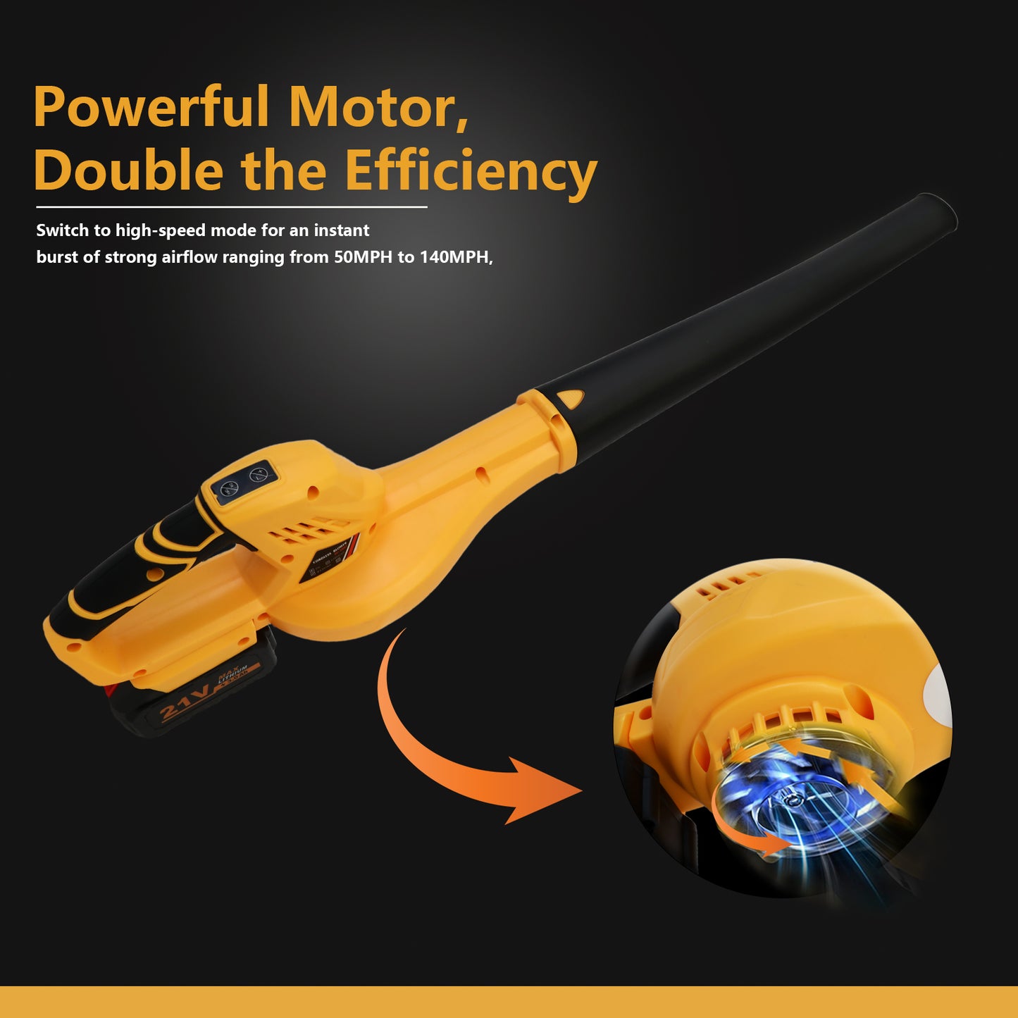 Cordless Leaf Blower, 21V Leaf Blower with 1 Battery, 6-Speed Leaf Blowers for Lawn Care, Patio, Blowing Leaves, Yellow