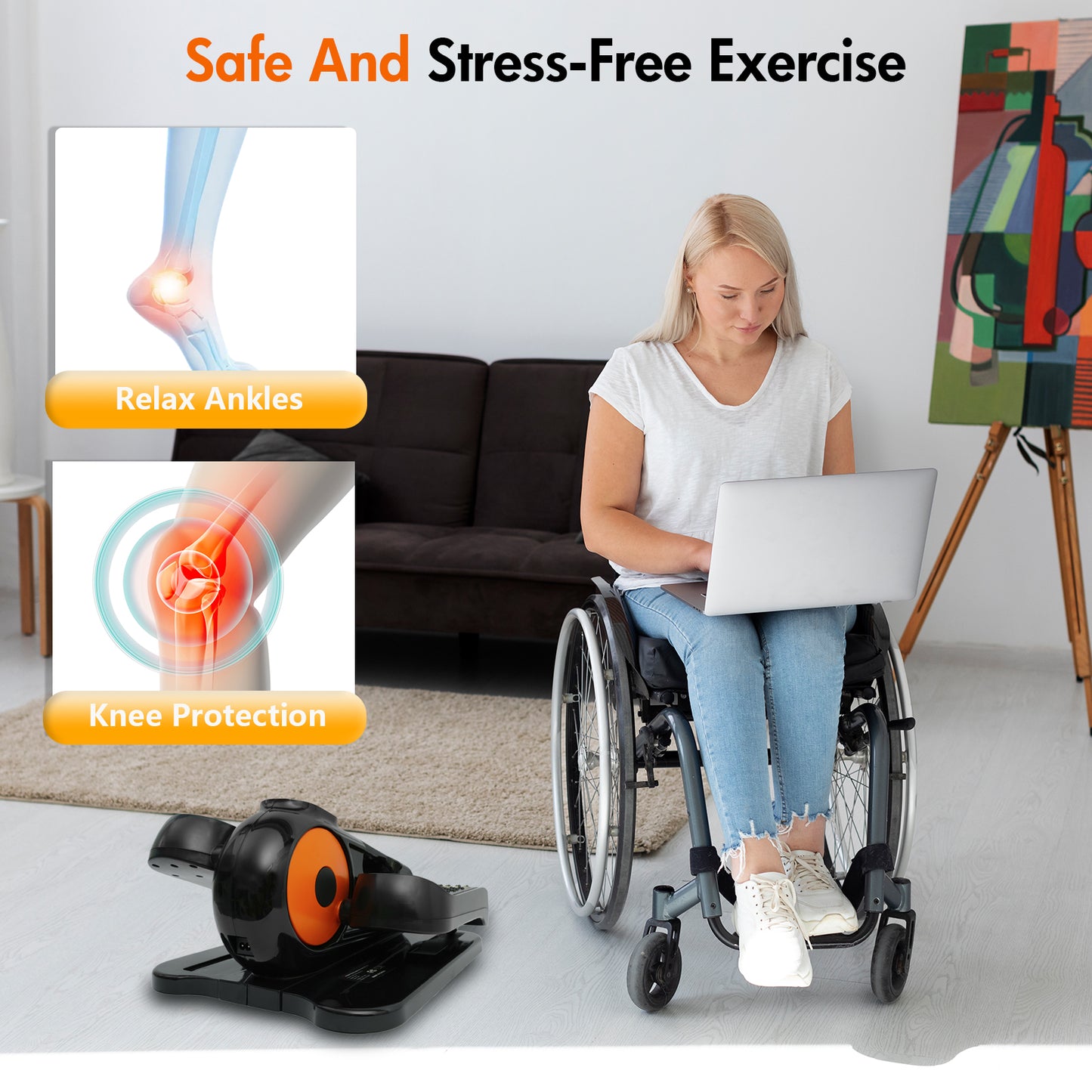 Under Desk Elliptical Machine, Ellipse Leg Exercise with Remote Control, 12 Adjustable Speeds, Manual & Electric Dual Modes, Mini Elliptical Machine