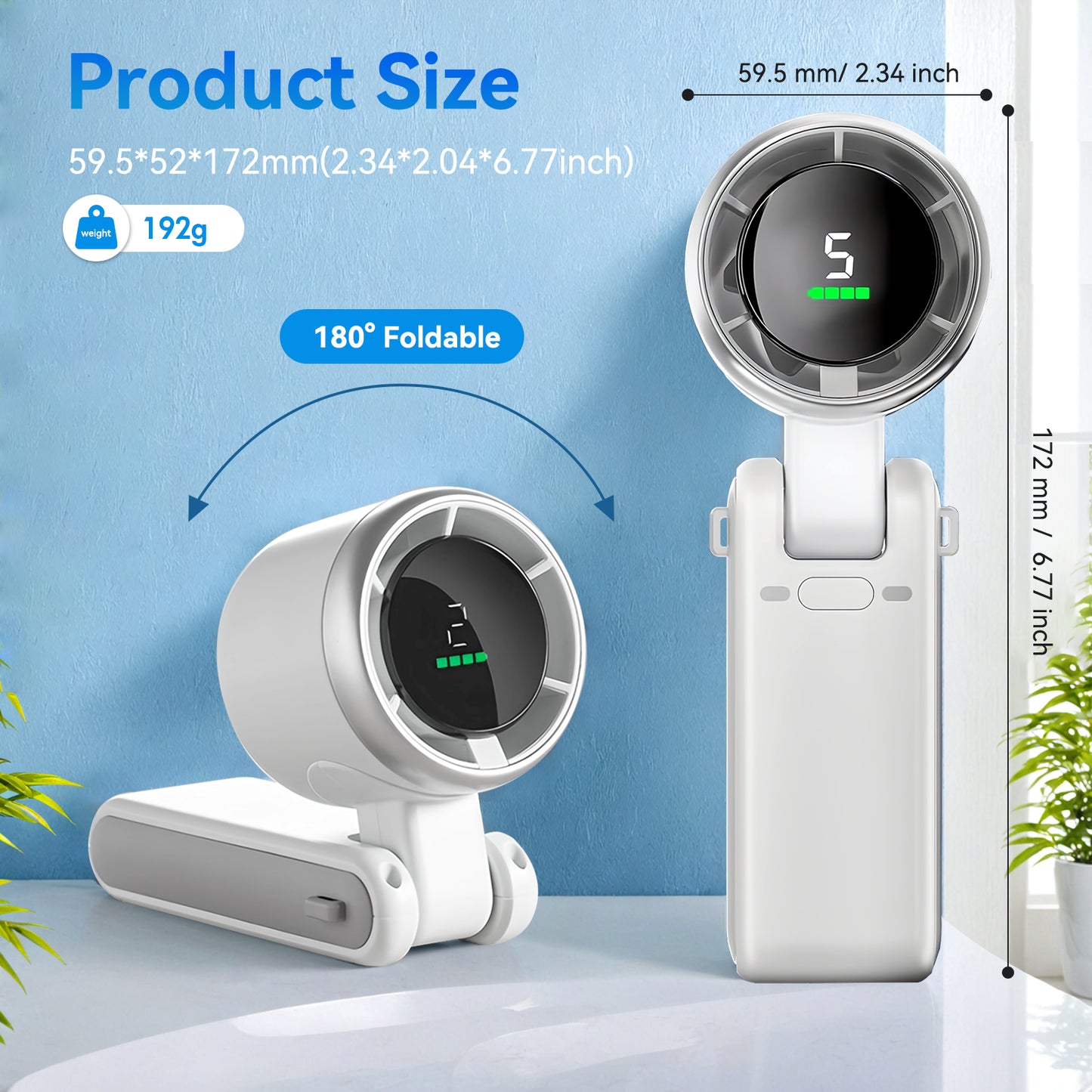 Portable Handheld Fan,5 Gear Wind,6000mAh Adjustable Air Turbo Tech Cooling Fan,12 Hour Runtime,3 in 1 Hand Fan for Outdoor Activities, Travel, Working (White)