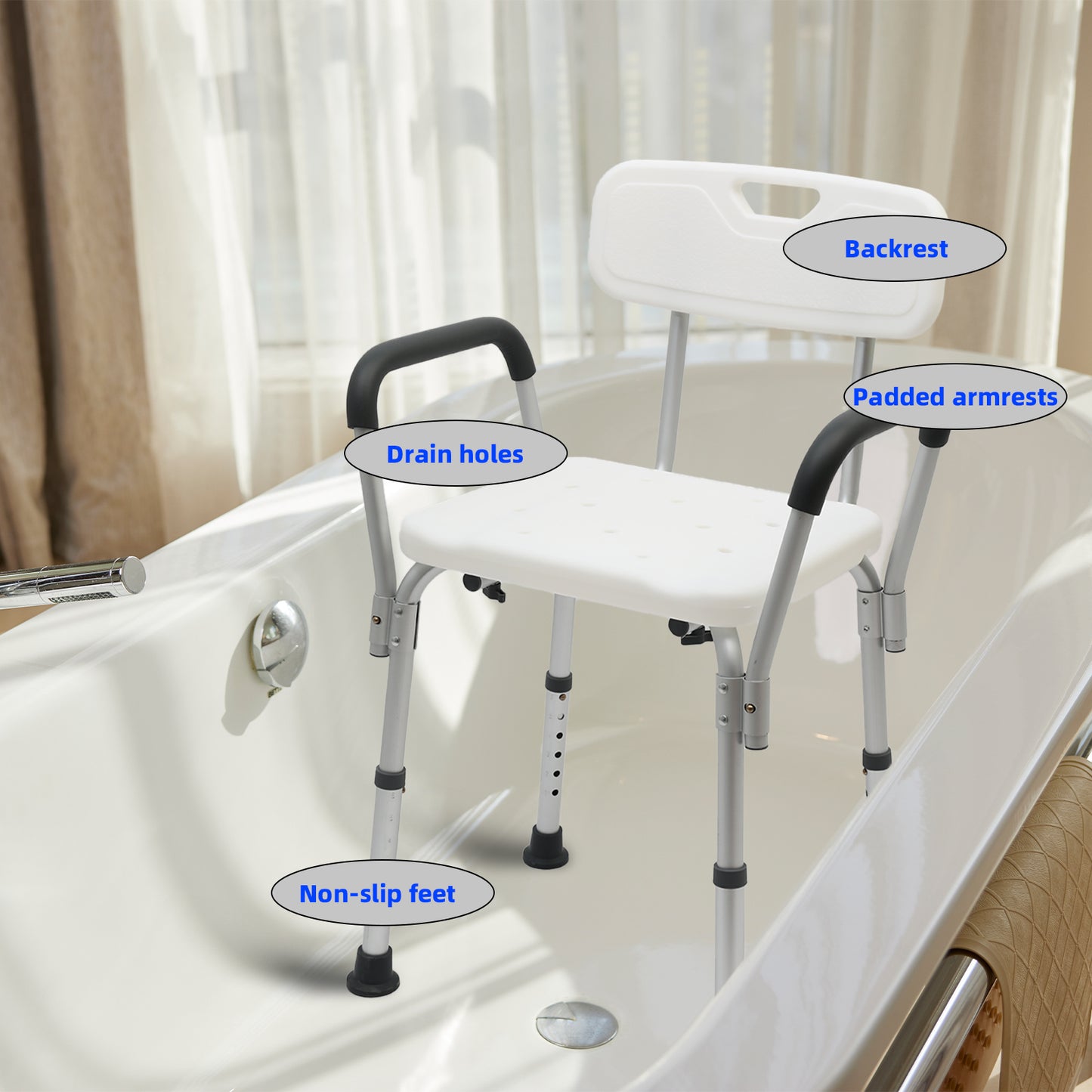 CATGOOD Shower Chair Bath Seat with Back and Arms, Height Adjustable Shower Chair for Inside Shower, Shower Bench for Elderly and Adult, Supports up to 330 lbs, White