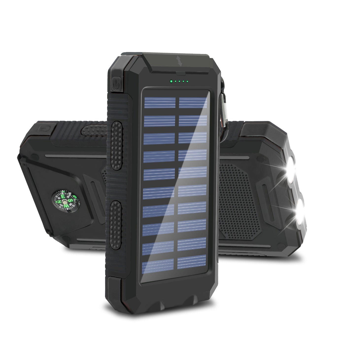 CATGOOD Solar Charger for Cell Phone 20000mAh, Portable Solar Power Bank with Dual 5V USB Ports, 2 Led Light Flashlight, Compass (Black)