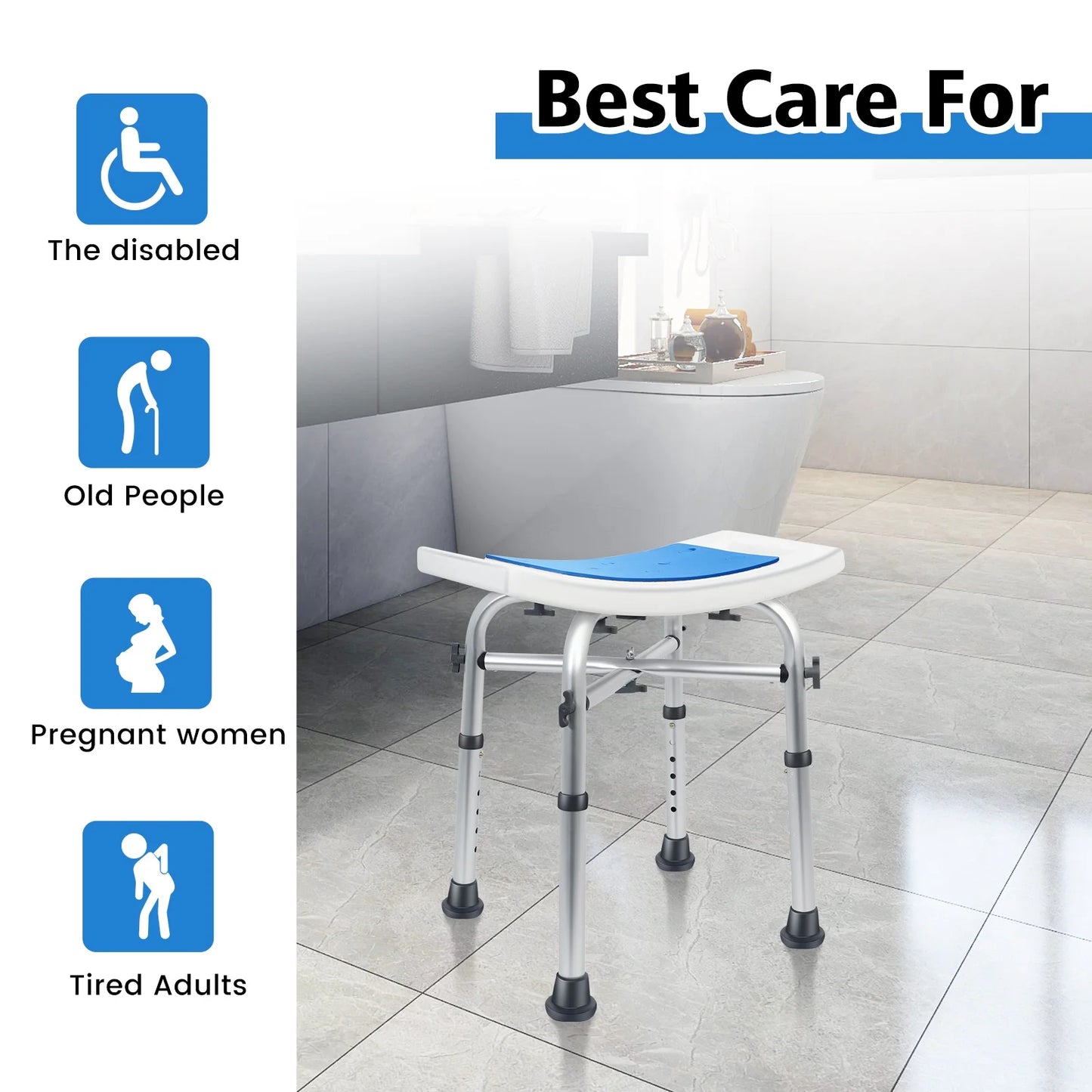 Shower Chair 500lbs Heavy Duty Stool Padded Bath Seat Tool Free Assembly Height Adjustable Anti Slip Bench Bathtub Seat Elderly Senior Handicap Disab