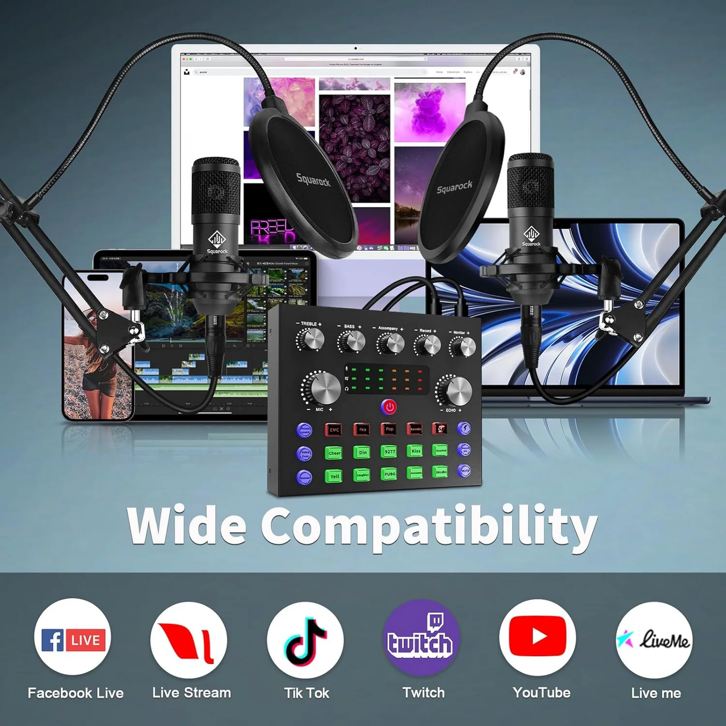 Podcast Equipment Bundle For 2, Audio Interface with Voice Changer Studio Microphone, Perfect for Live Streaming, Singing