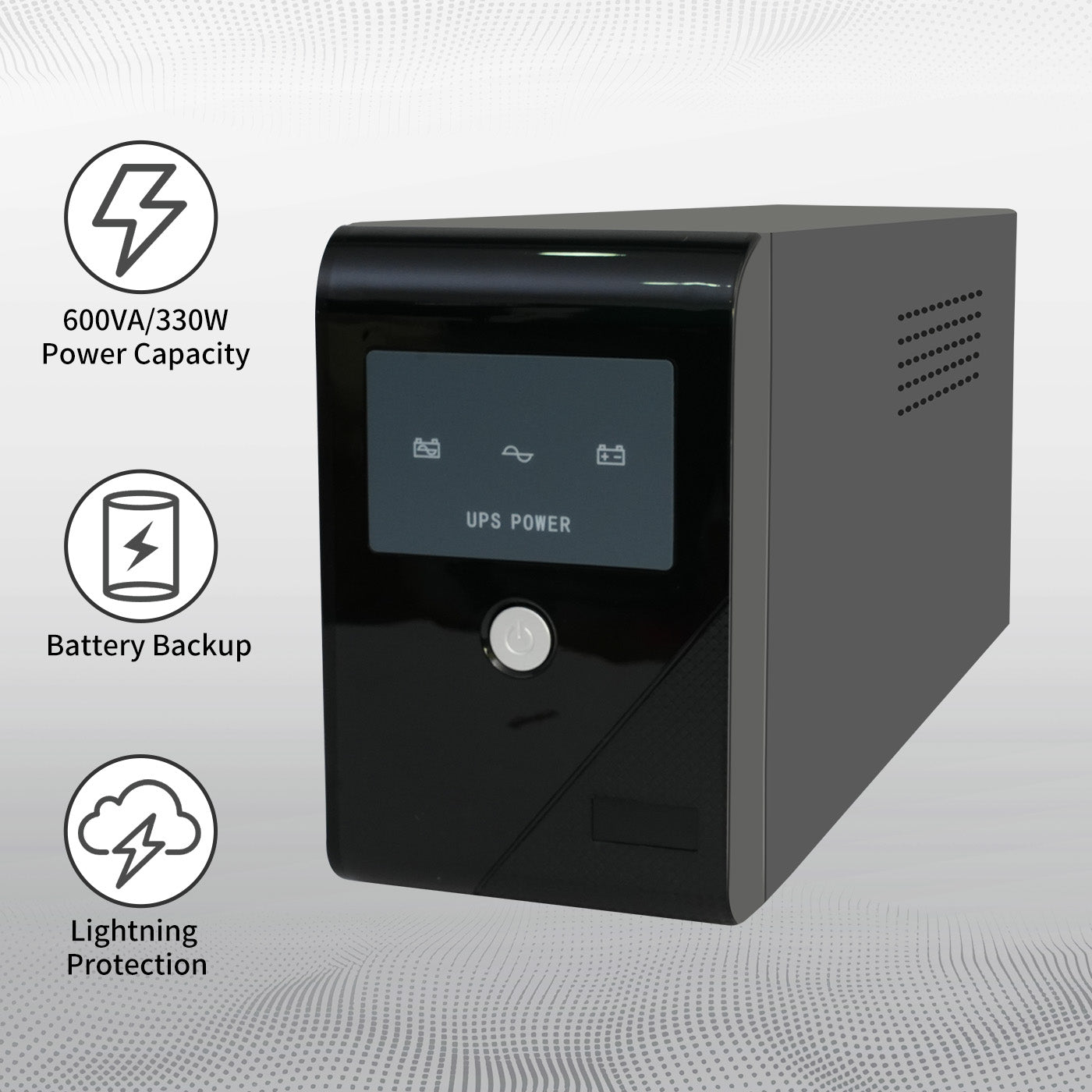 Amstech UPS 600VA/330W Backup Power, 3 Outlets, Battery Backup with Surge Protection, Suitable for Home and Office