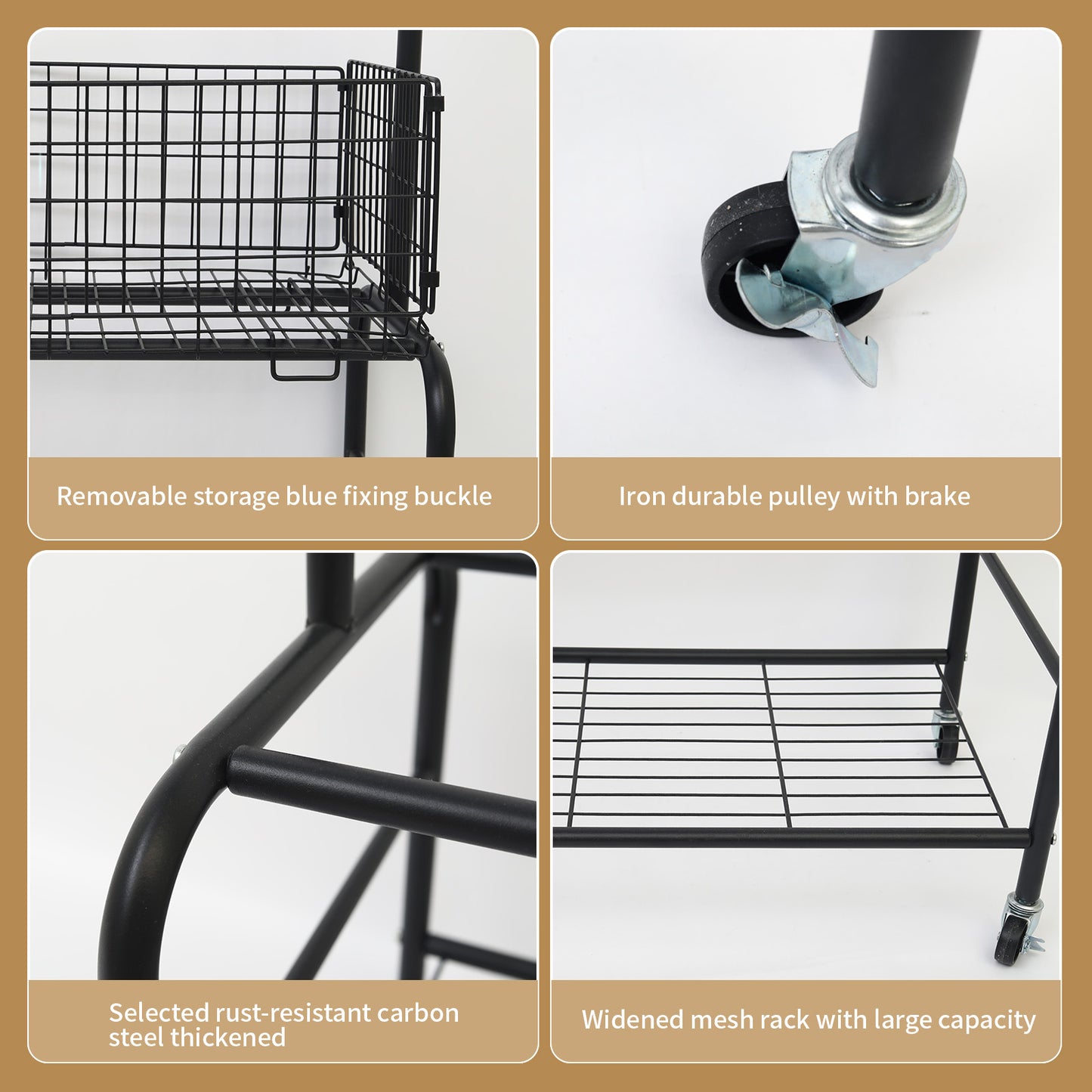 ALSO GO Rolling Laundry Cart with Clothes Rack, Multifunctional Rolling Laundry Hamper with Basket, Hamper Cart with Lockable Wheels, Black