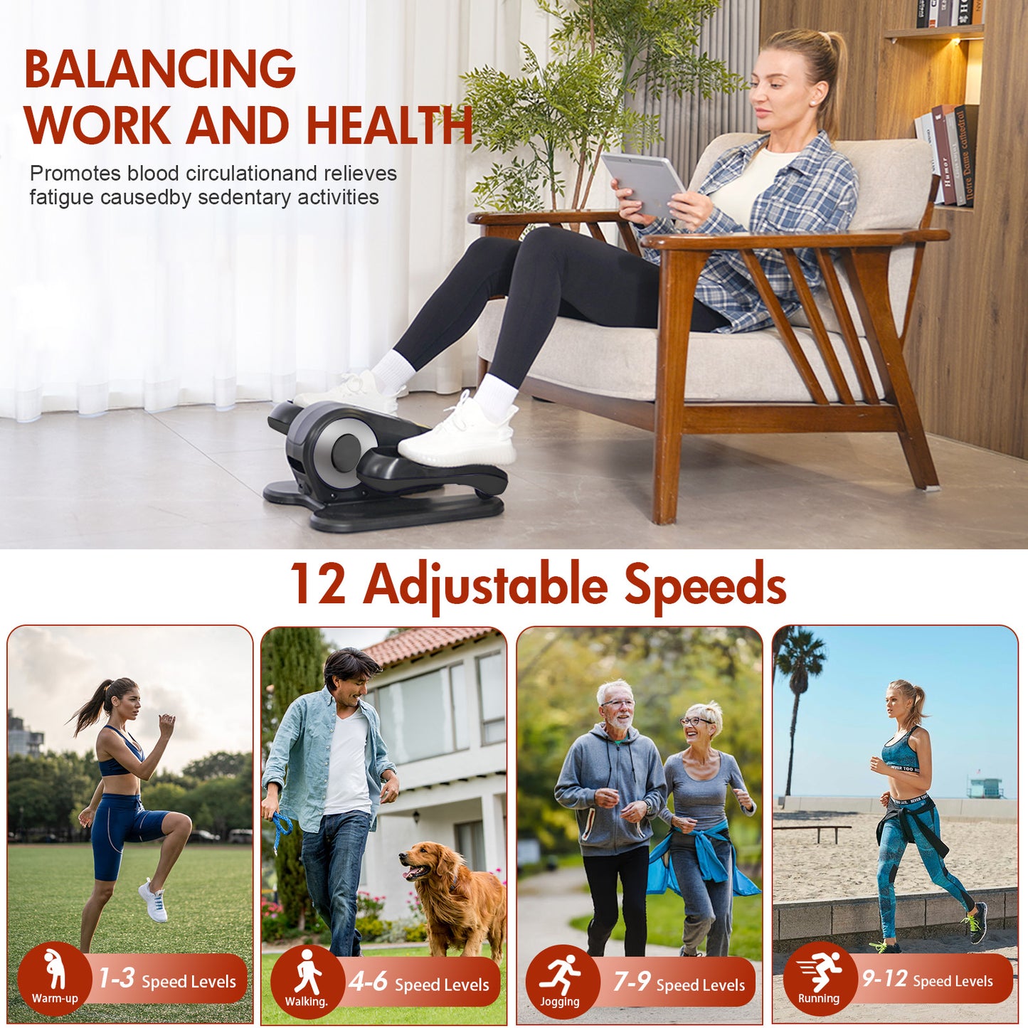CATGOOD Under Desk Elliptical Machine, Ellipsefit Leg Exerciser Electric for Seniors Adults, Ellipse Leg Exerciser with 12 Speed & 12 Mode, Quiet & Portable