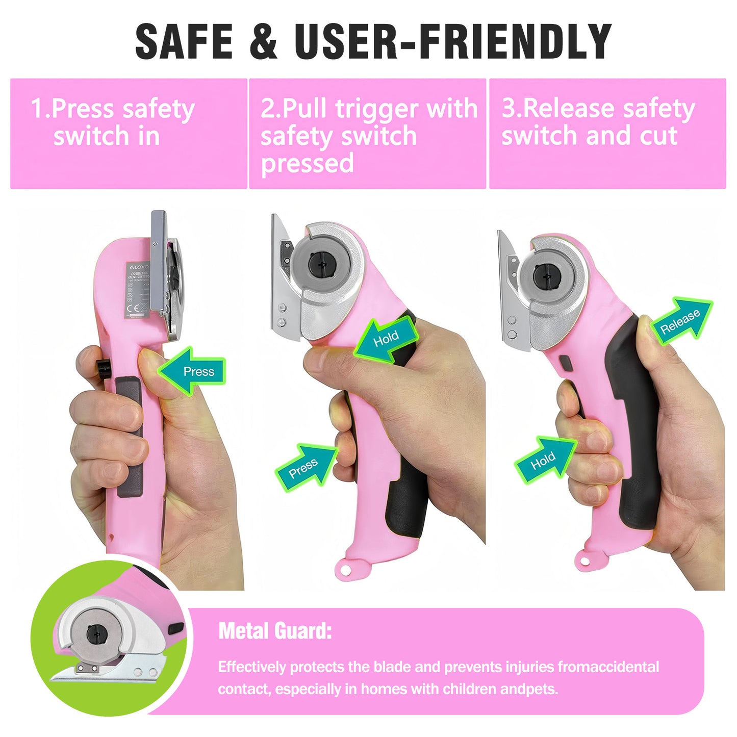 Cordless Electric Scissors, Cardboard Cutter, Rechargeable Powerful 4V Scissor Cutting Tool for Cardboard, Fabric, Leather, Pink