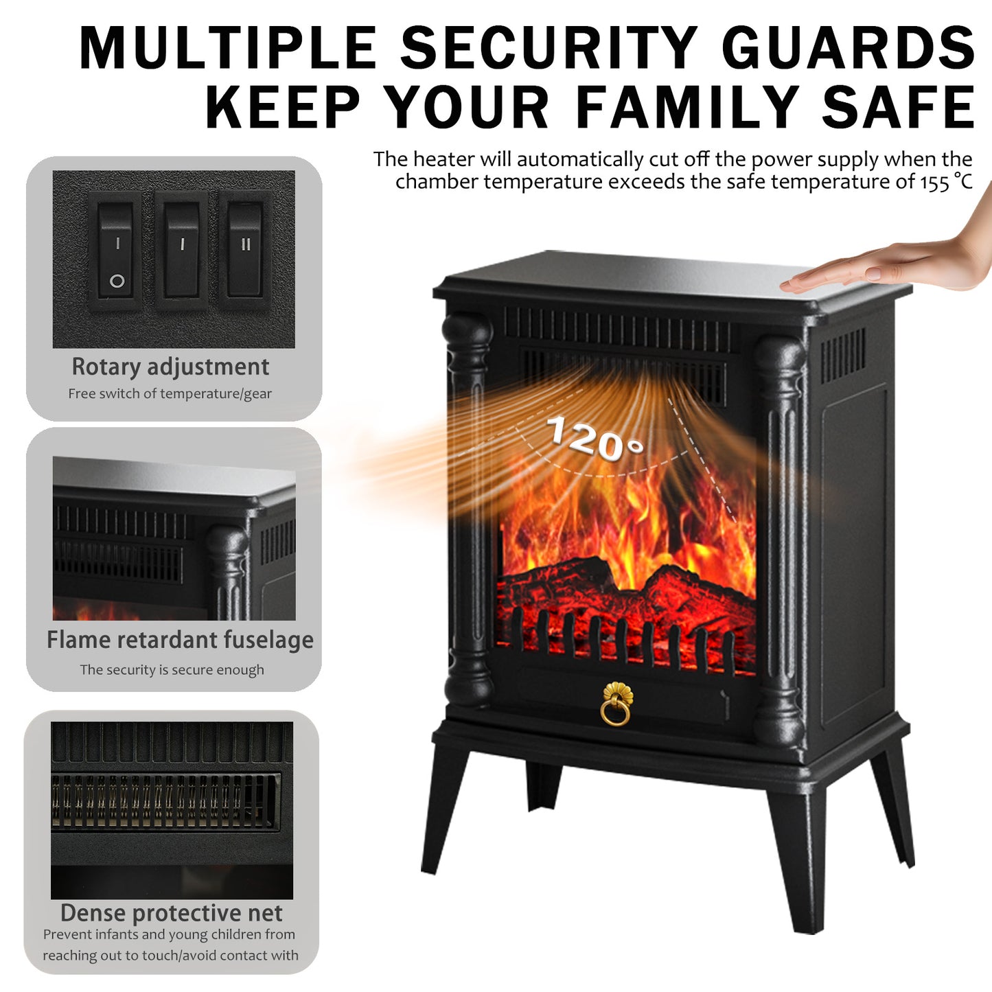 CATGOOD Indoor Fireplace 1500W Electric Fireplace Stove Heater, Adjustable Brightness and Heating Mode, 32.5*20*45cm(12.79"x7.87"x17.71")