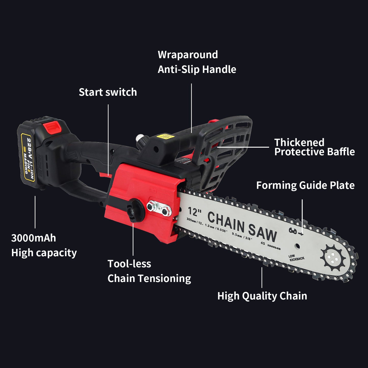 CATGOOD 21V 12" Brushless Cordless Chainsaw, 3.0Ah Battery and Charger Included, for Tree Wood Cutting