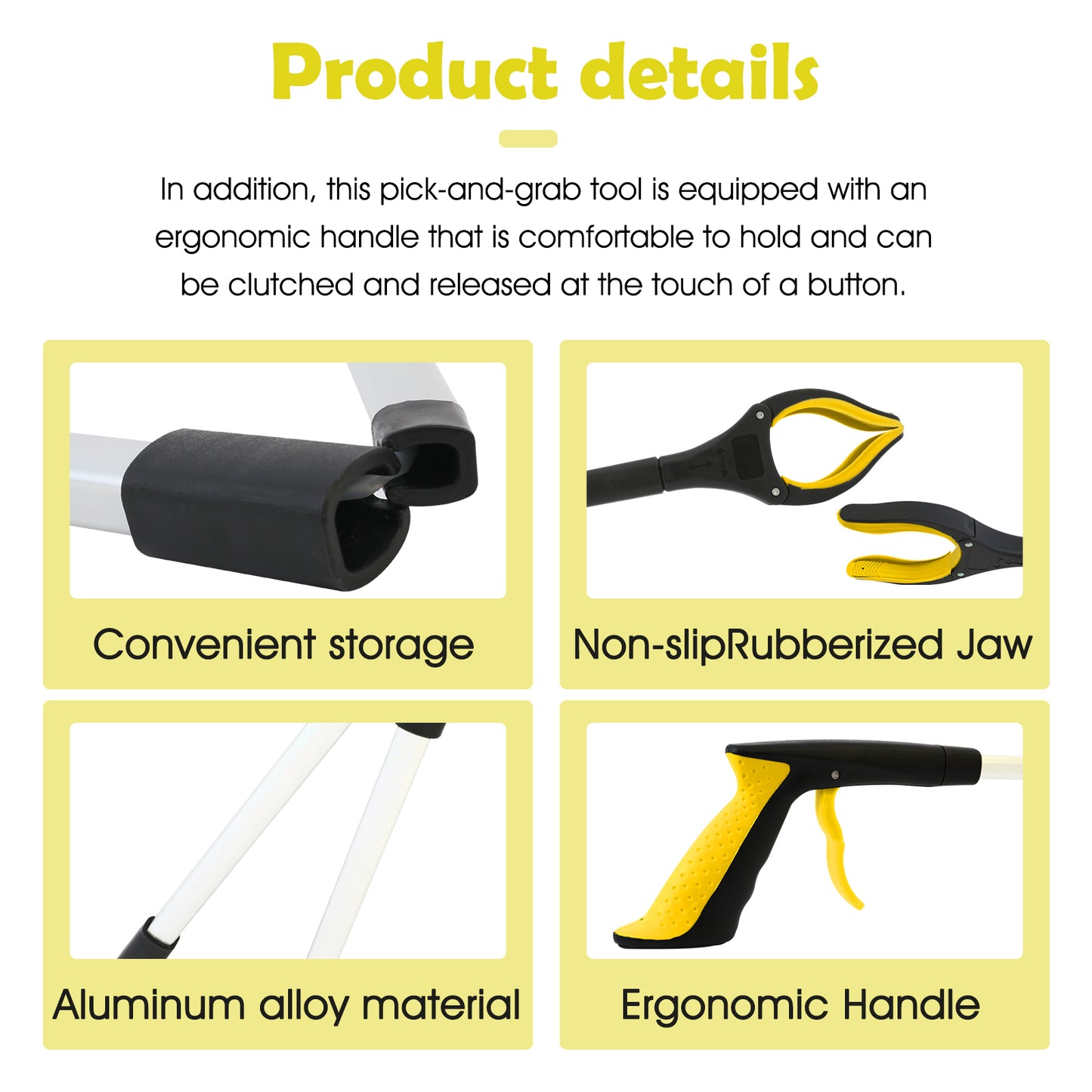 2Pcs 32 Grabber Reacher Tool, Foldable Grabber Reaching Tool, Yellow