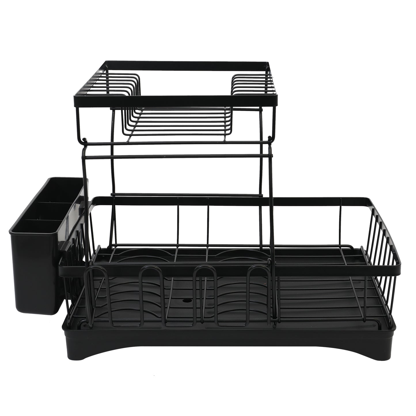 Dish Drying Rack for Kitchen Counter, Detachable Large Capacity Dish Drainer Organizer with Utensil Holder, 2-Tier Dish Drying Rack with Drain Board, Black
