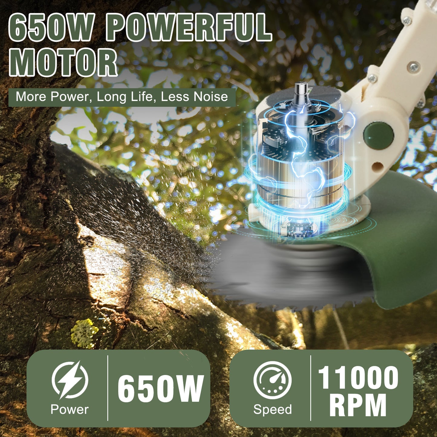 Electric Weed Eater,24V Weed Trimmer with 650W Powerful motor,Low Noise Weed Wackers & Lawn Edger,Wheels and 3 Types Blades Grass Trimmer for Lawn Garden Pruning Trimming