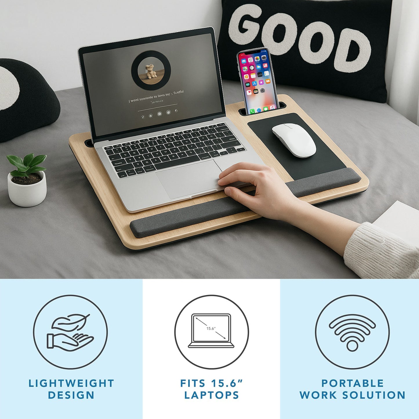 Lap Desk Laptop Bed Table, Home Office Portable Computer Lapdesk with Soft Pillow Cushion