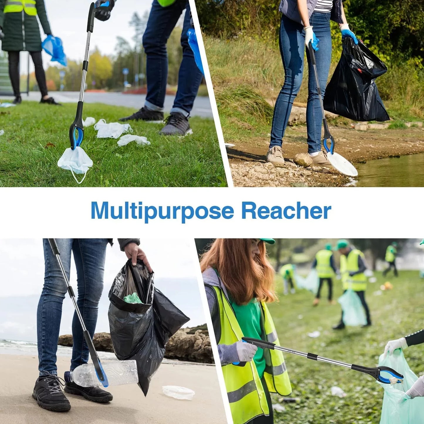 2pcs Grabber Reaching Tool, Hand Reacher Grabber Trash Pick up Claw for Elderly, Aluminum Blue