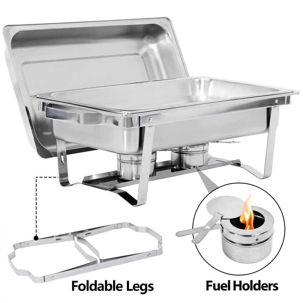 4-Pack Chafing Dish Buffet Set 9 Qt, Foldable Rectangular Chafer Set, Stainless Steel Food Warmer Set W/Full Size Water Pan, Fuel Holder for Parties Cooked Food Insulation