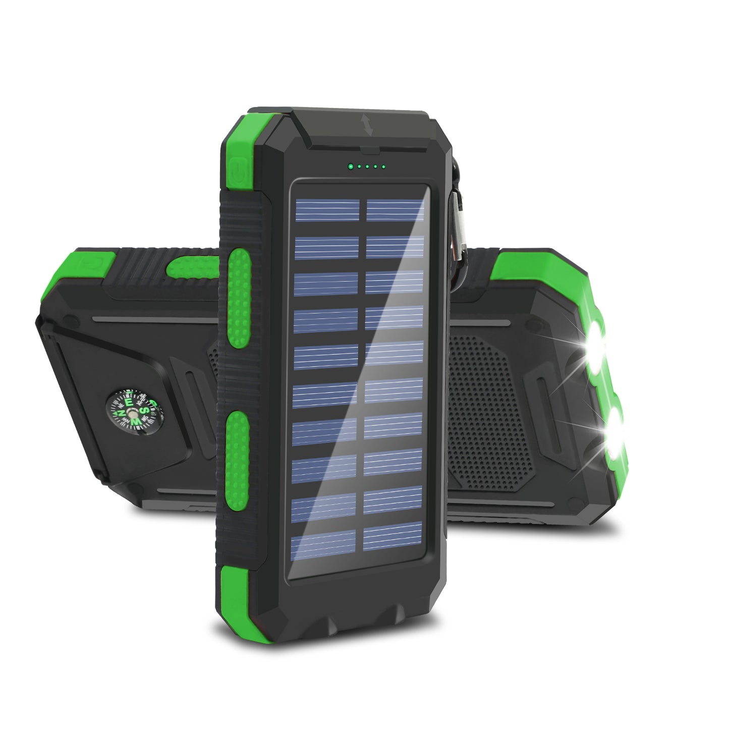CATGOOD Solar Charger for Cell Phone 20000mAh, Portable Solar Power Bank with Dual 5V USB Ports, 2 Led Light Flashlight, Compass (Green)