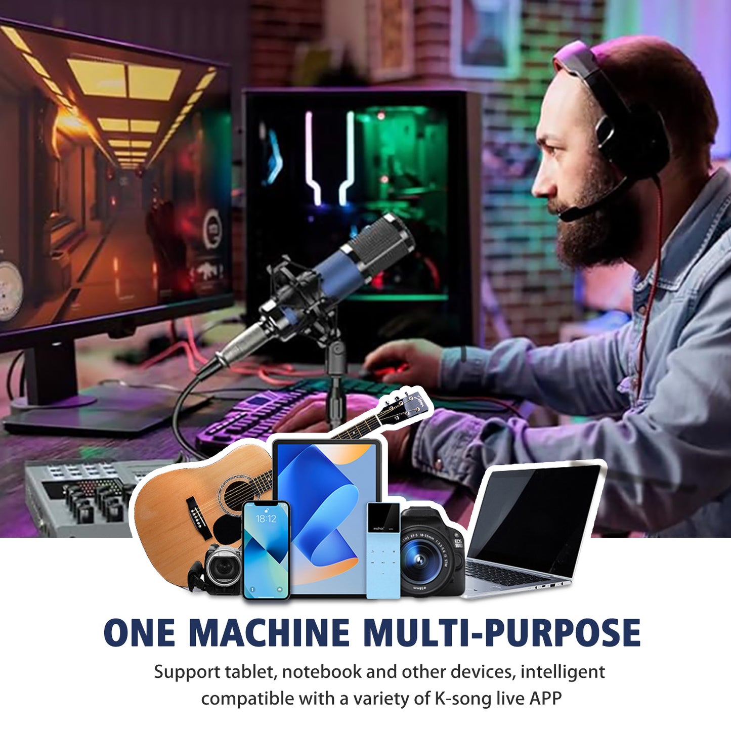 Podcast Equipment Bundle, 2 F11 Condenser Microphones for Y12 Live Sound Card, Perfect for Podcasting, Recording, Singing, Streaming