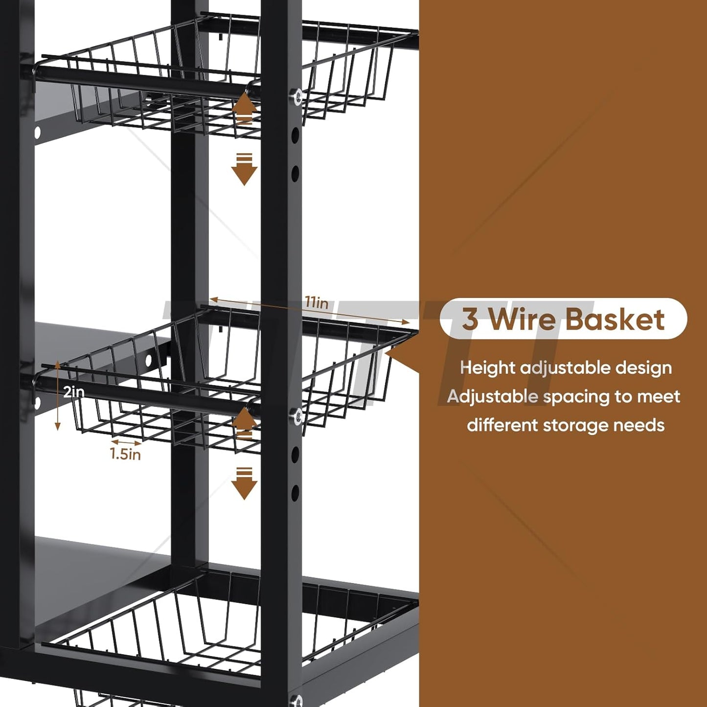 CATGOOD Kitchen Metal Shelf with 3 Baskets, 4 Tiers Multi-Functional Shelf with Wheels, Multi-Layer Mobile Kitchen Shelf Free Standing, Suitable for Kitchen, Bedroom, Living Room, and Balcony, Black