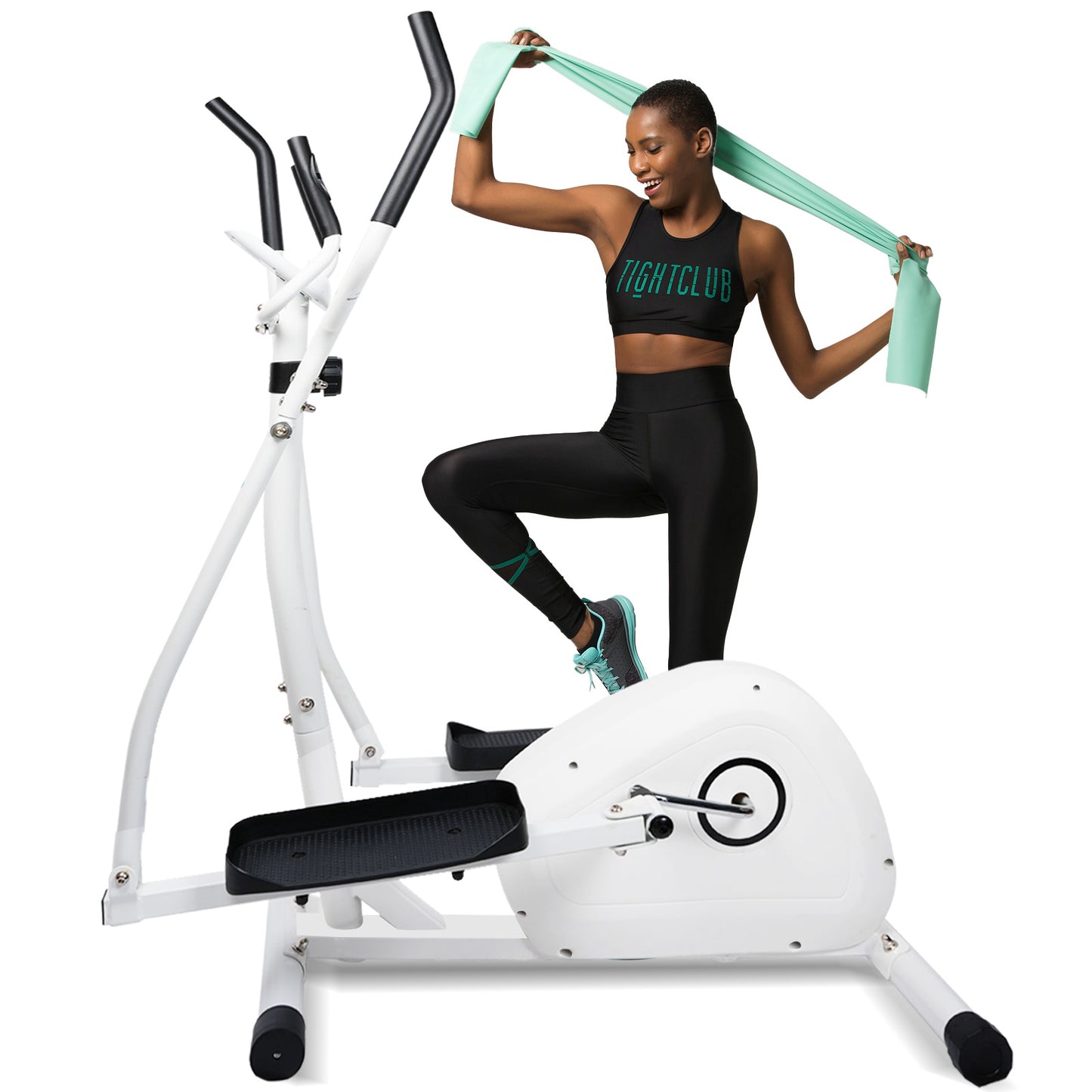 Magnetic Elliptical Machine, Cross Trainer with 8 Resistance Levels, Elliptical Trainer with Pulse Rate Grips, Multi-Function LCD Monitor, White