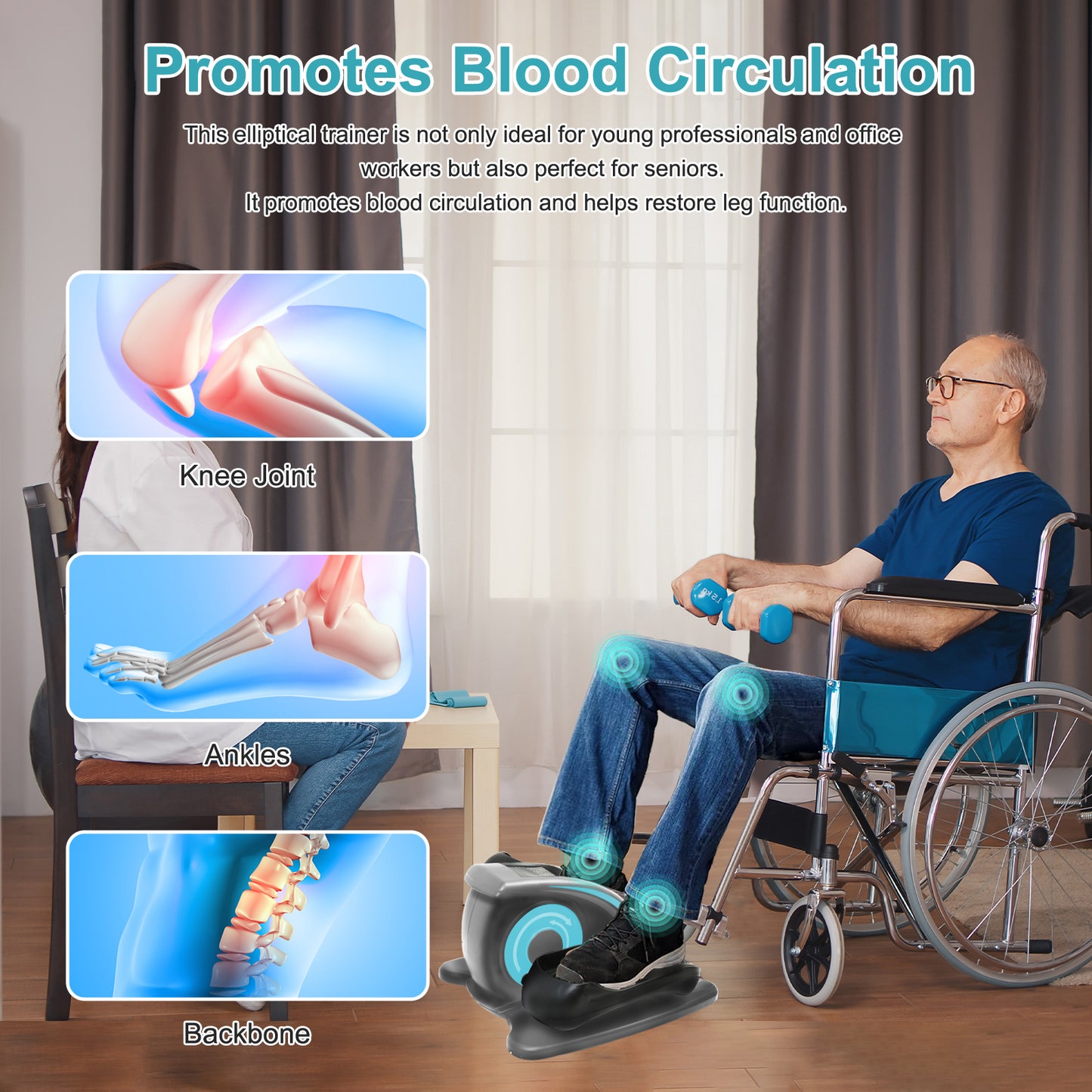 Under Desk Elliptical Machine, Ellipse Leg Exerciser for Seniors Fully Assembled, Portable & Quiet Electric Seated Pedal Exerciser with Remote Control & LCD Display Monitor